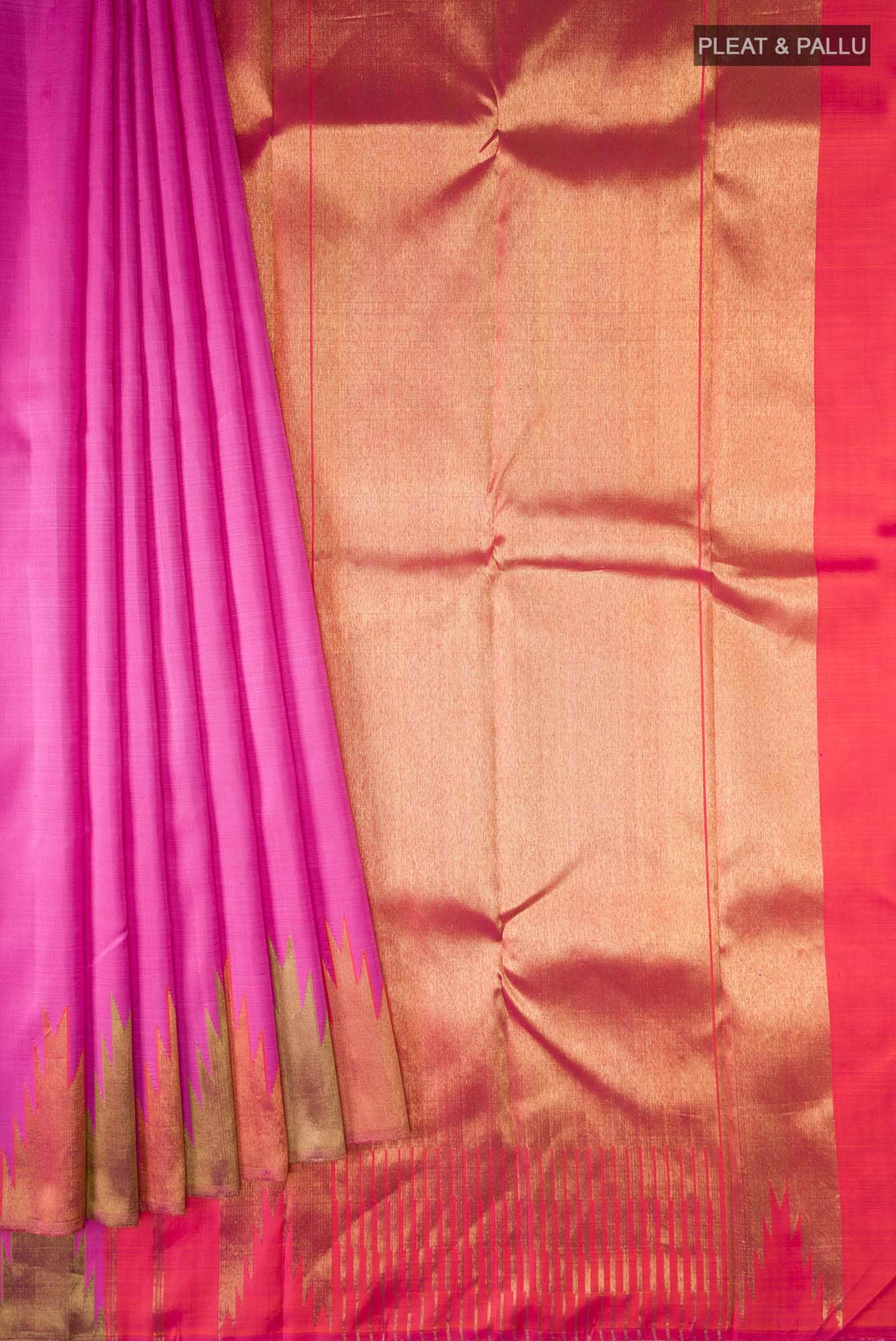 Pure Silk Pure Zari Pink Kanchipuram Saree - Image 2