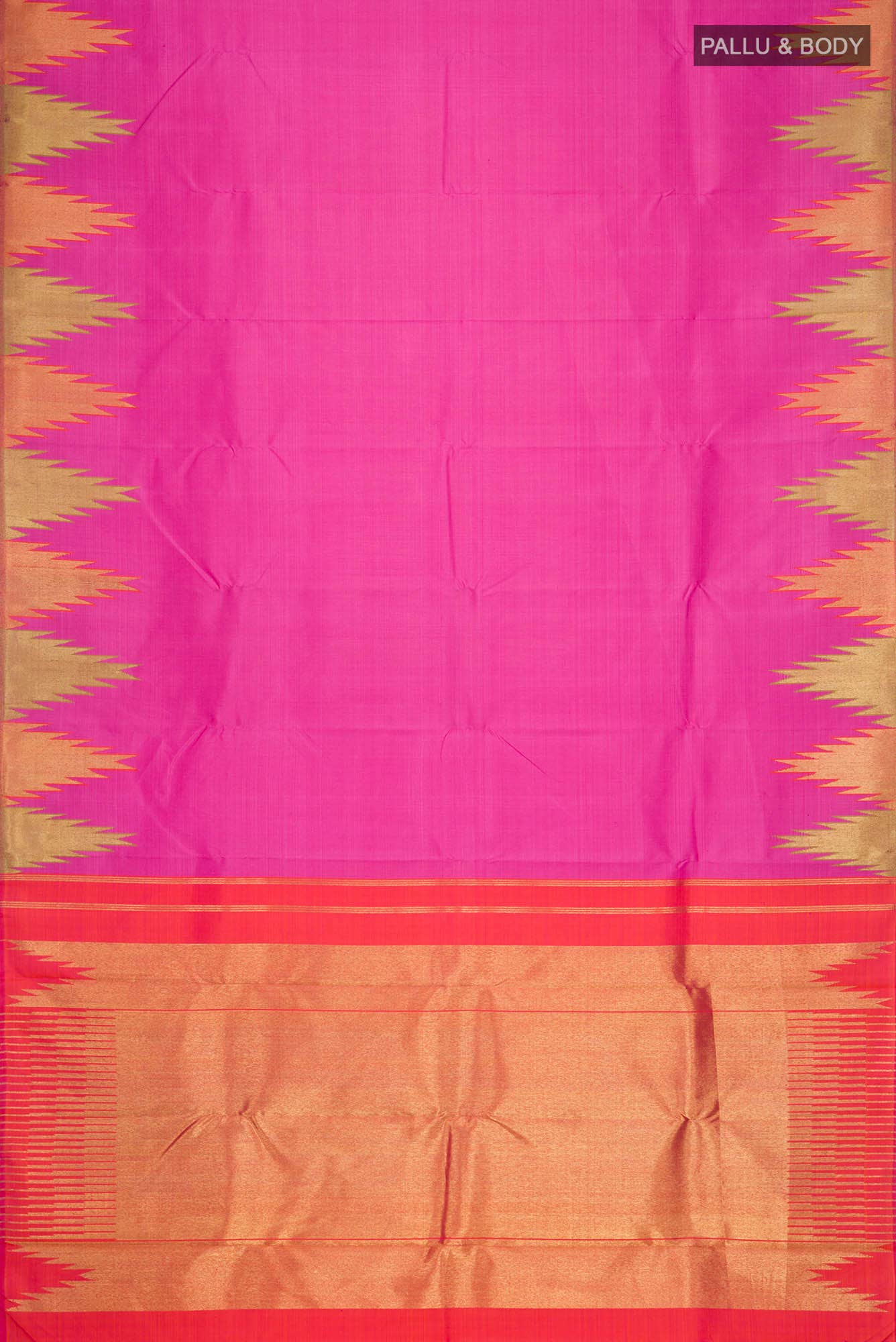 Pure Silk Pure Zari Pink Kanchipuram Saree - Image 4