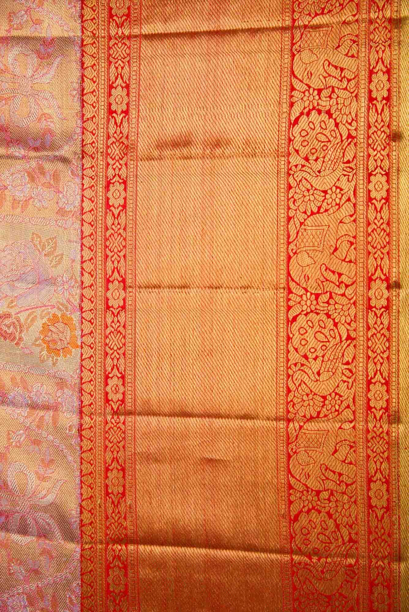 Pink Dual Tone Kanjivaram Tissue Silk Saree - Image 5