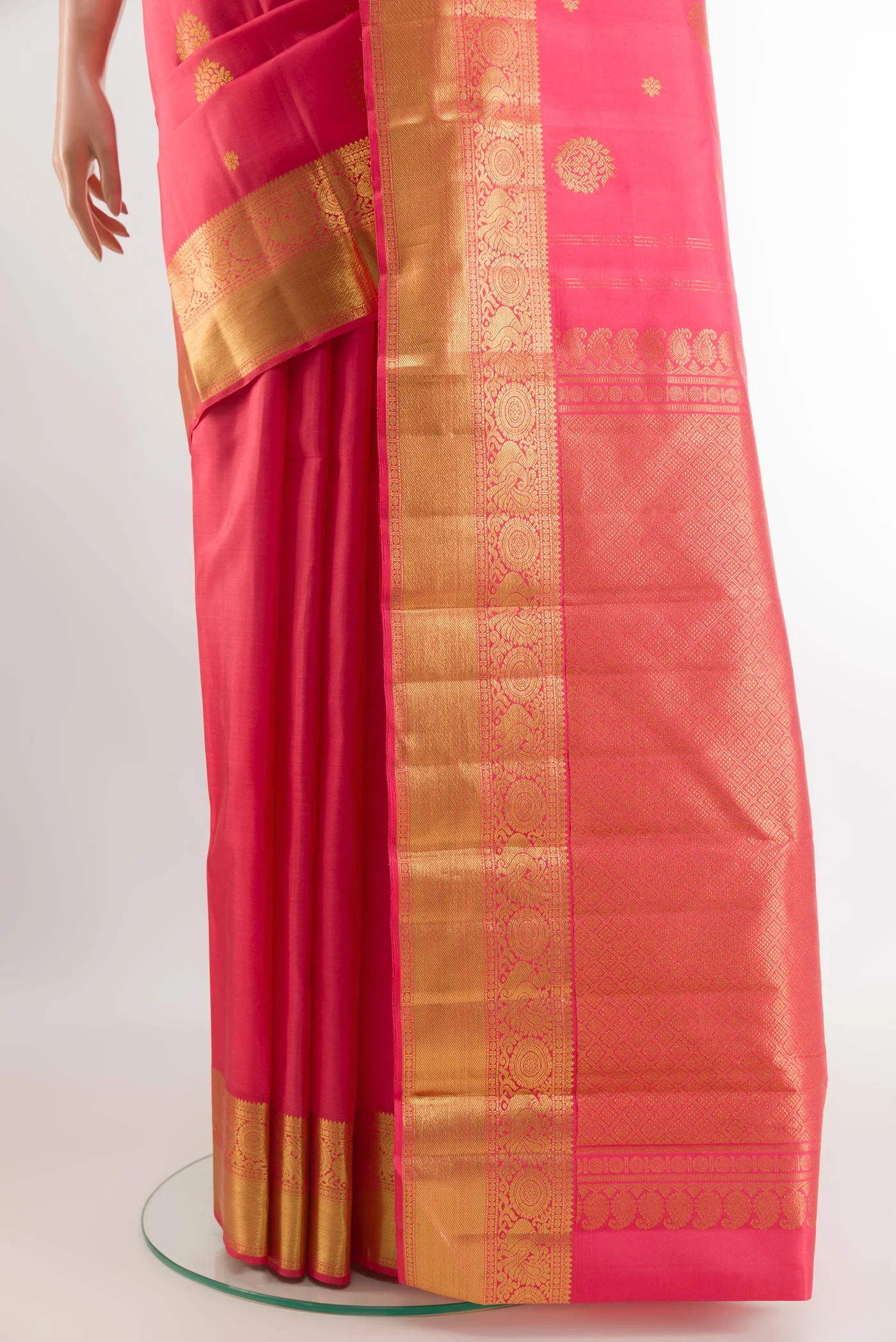 Coral Kanjivaram Silk Saree - Image 3