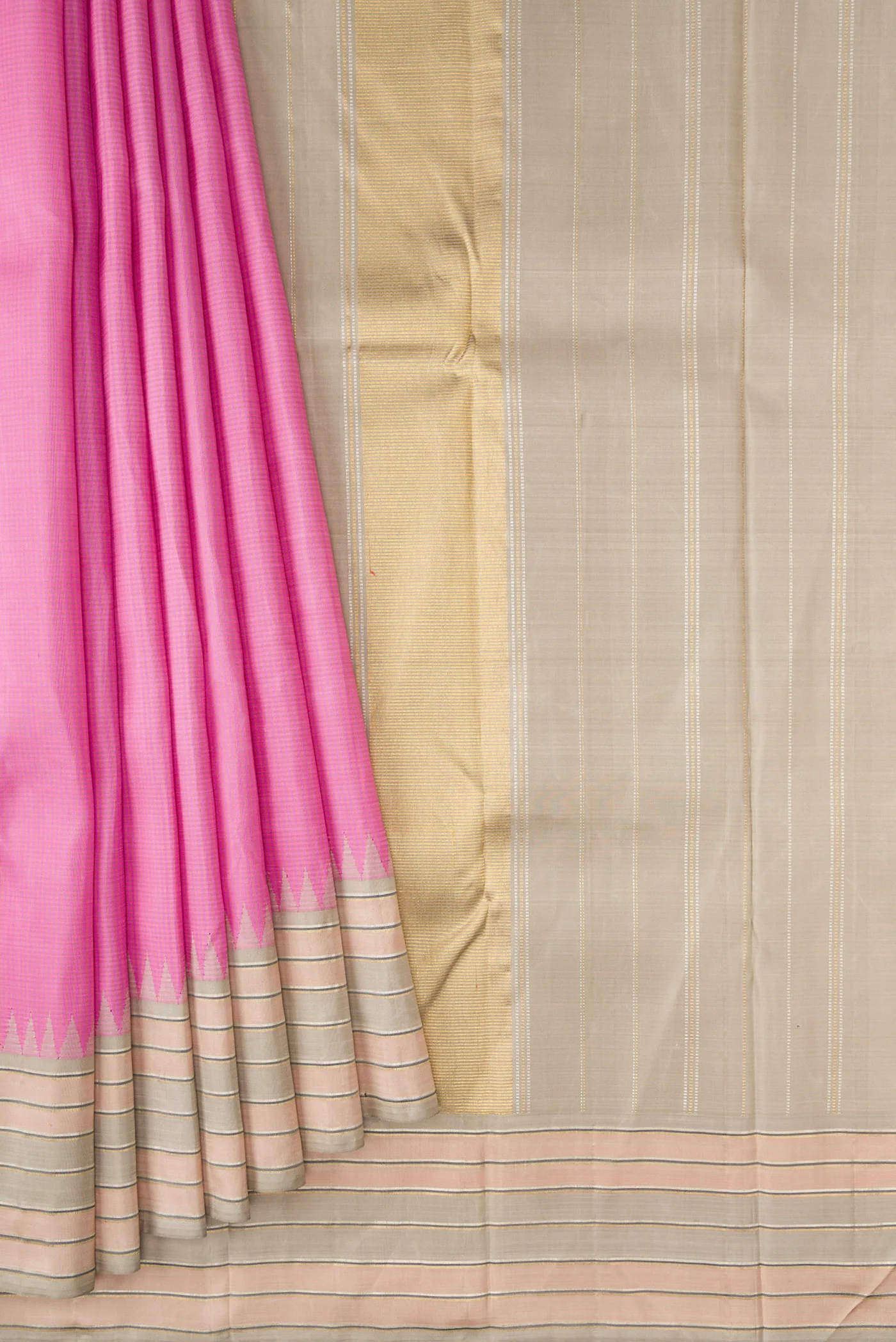 Pure Silk Pure Zari Pink Kanjivaram Saree - Image 4