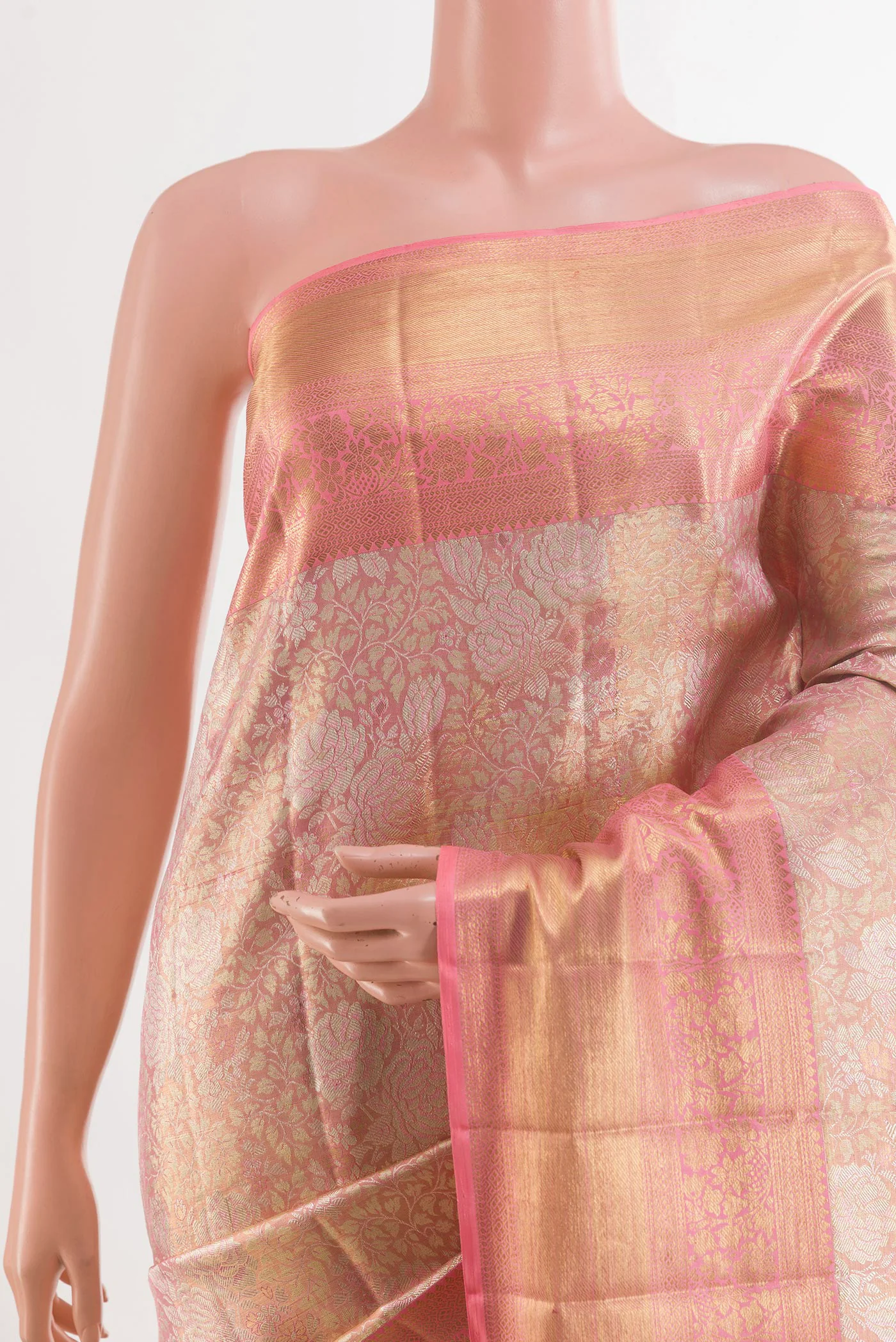 Rose Gold Dual Tone Kanjivaram Tissue Silk Saree - Image 2