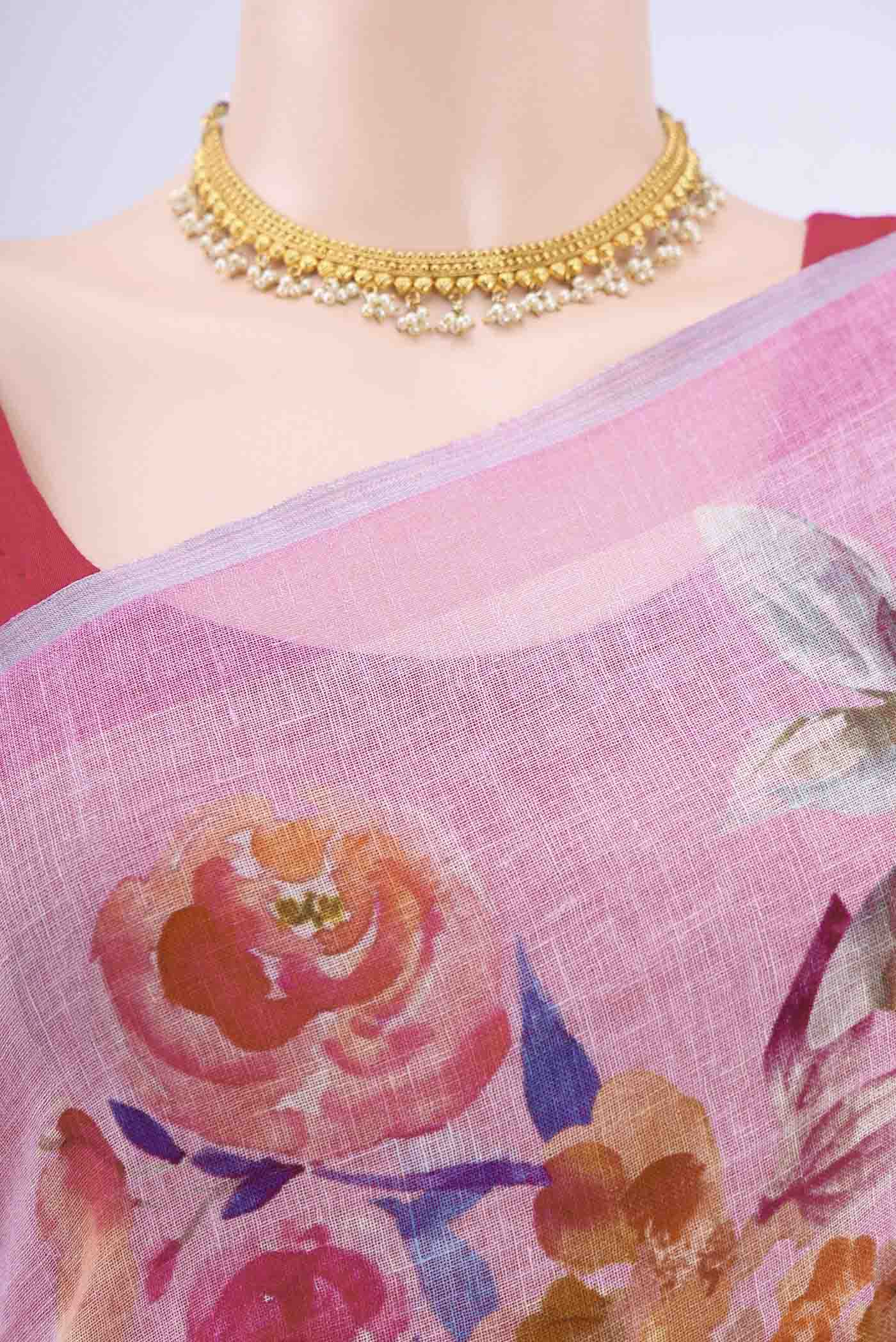 Pink Linen Saree - Image 2