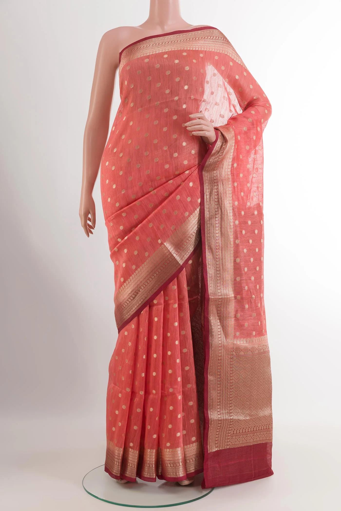 Coral Linen Saree