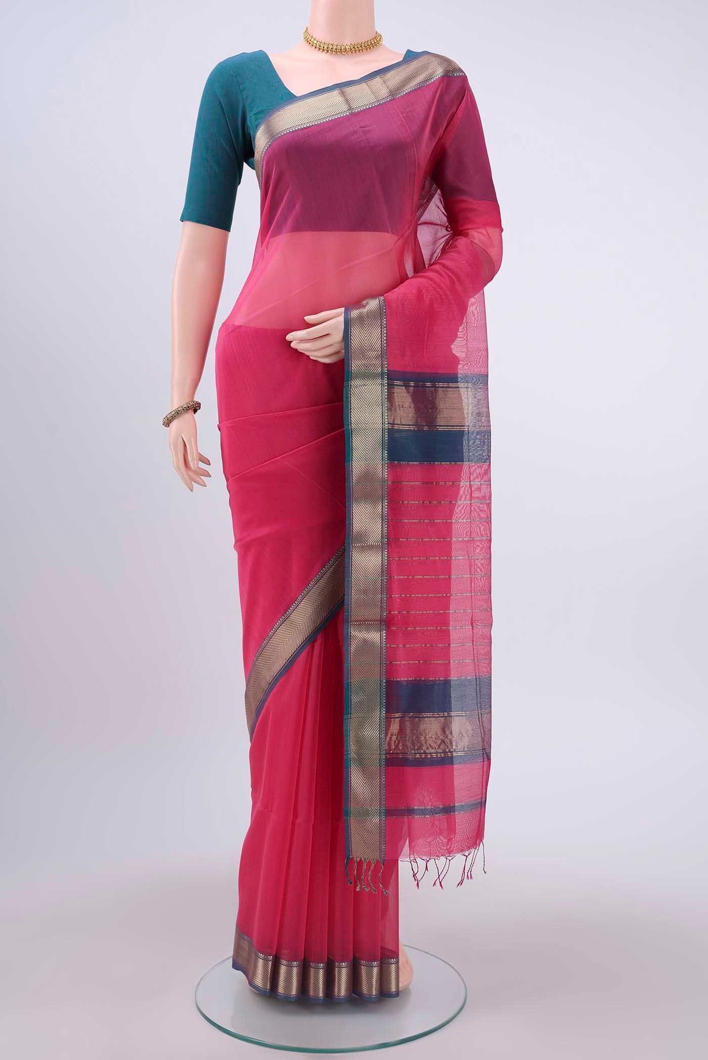 Pink Maheshwari Silk Cotton Saree
