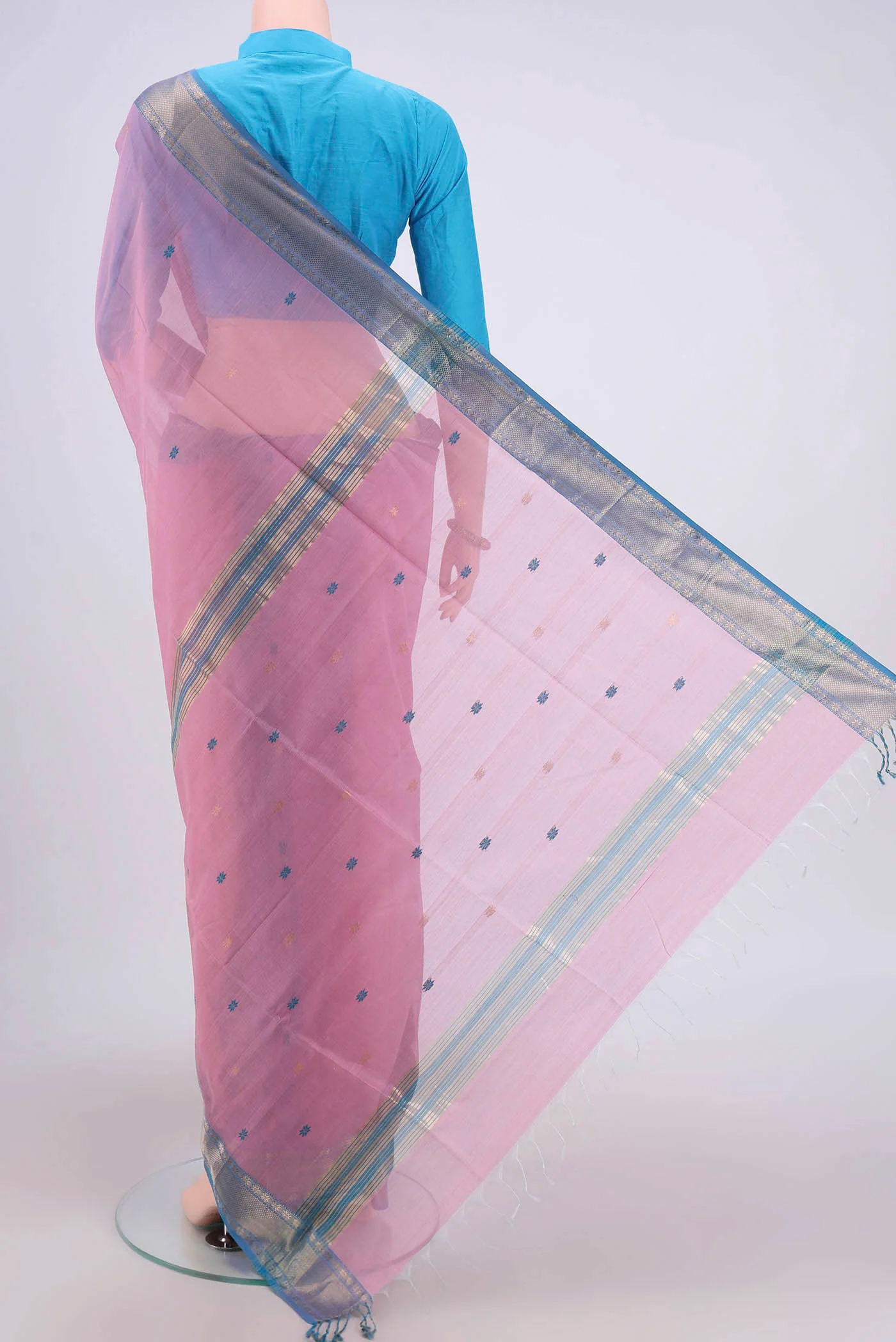 Rose pink Maheshwari Silk Cotton Saree - Image 3