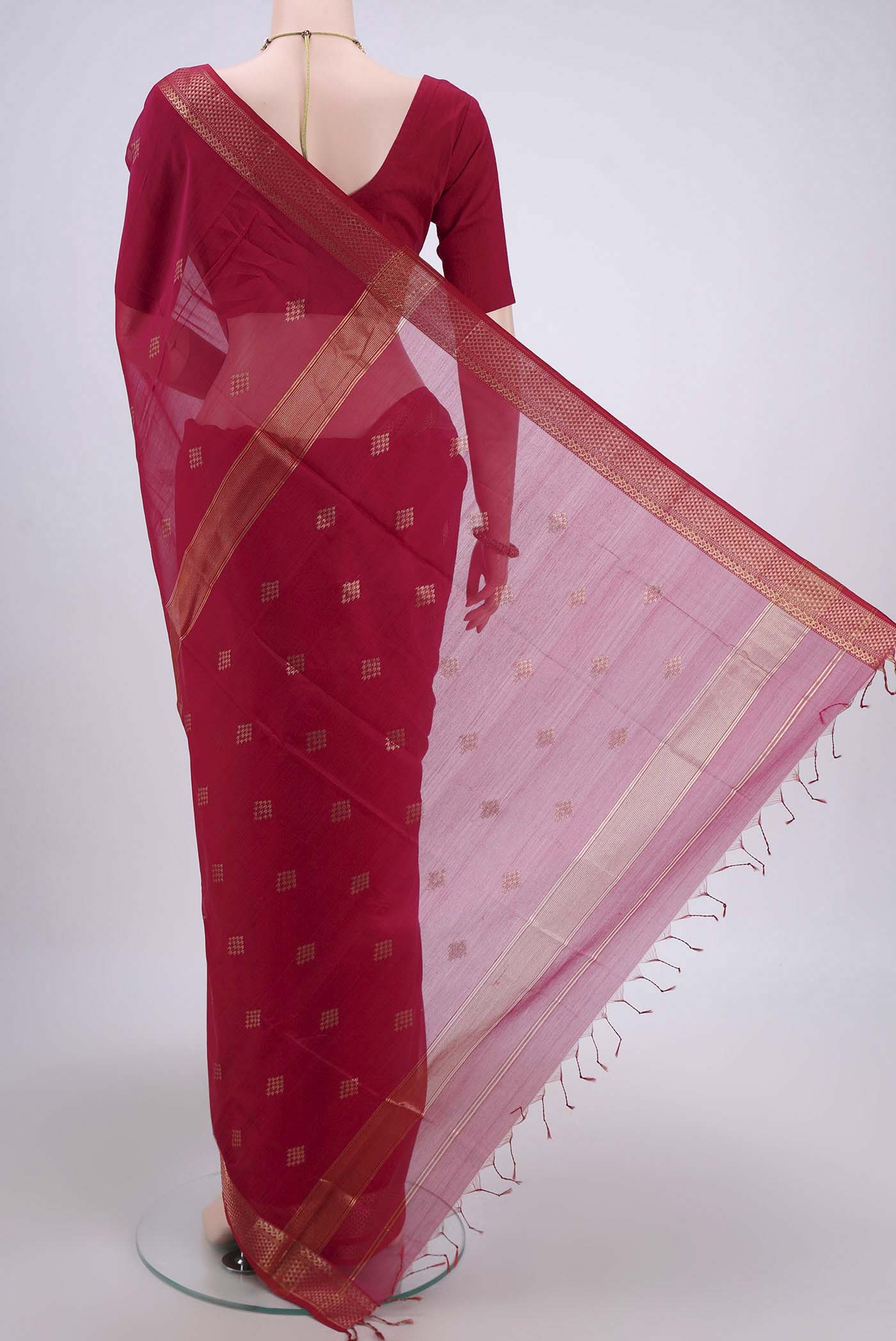 Pink Maheshwari Silk Cotton Saree - Image 3