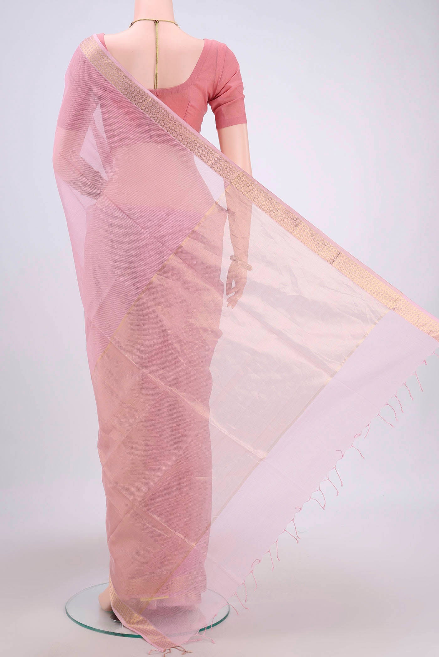 Rose pink Maheshwari Silk Cotton Saree - Image 3