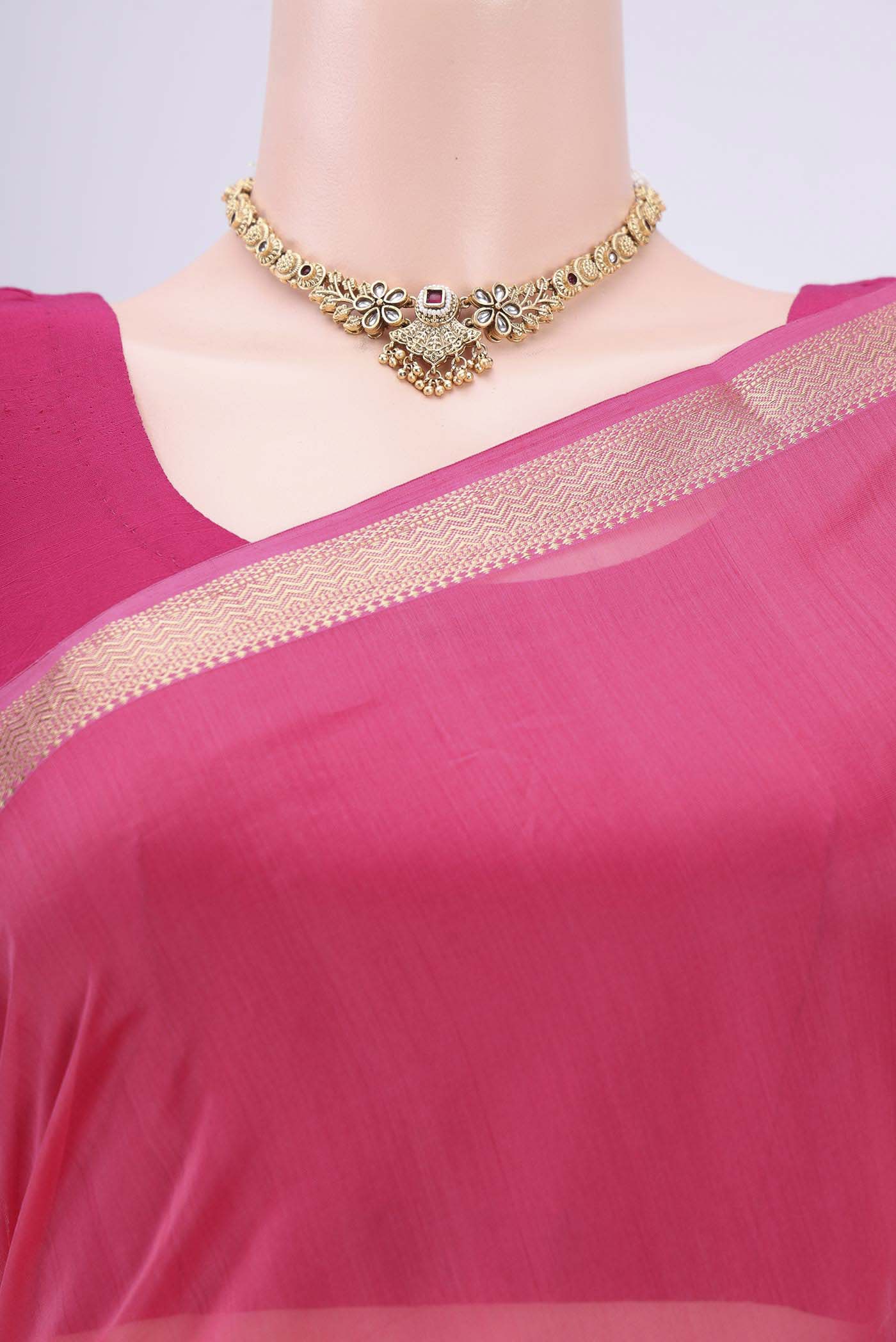 Pink Maheshwari Silk Cotton Saree - Image 2