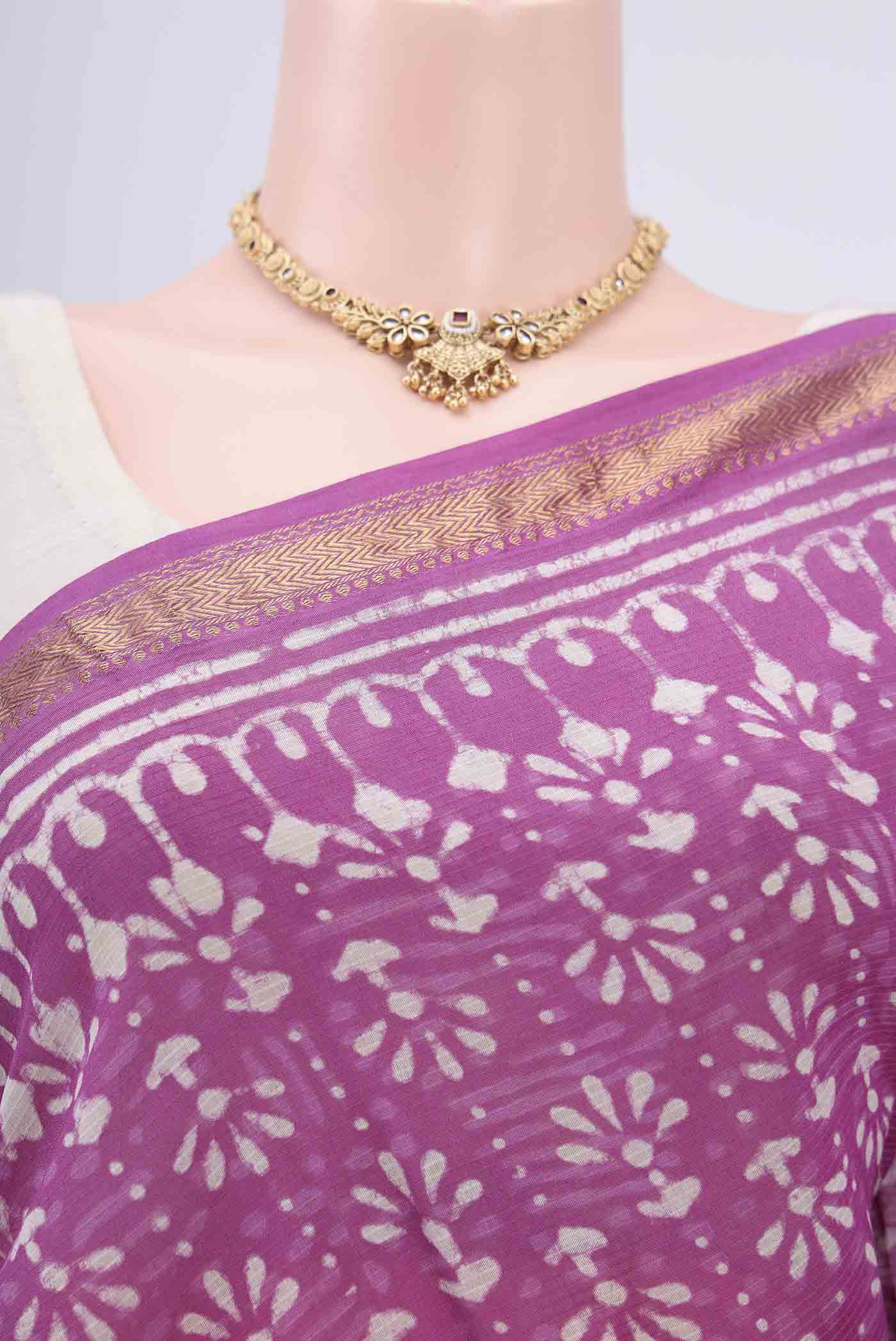 Light Magenta Maheshwari Silk Cotton Saree - Image 2