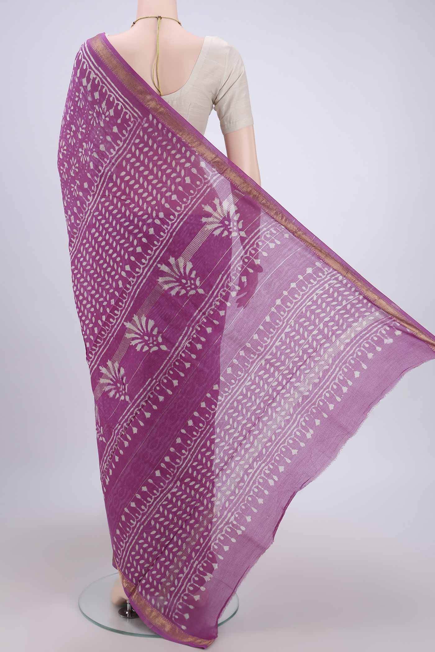 Light Magenta Maheshwari Silk Cotton Saree - Image 3