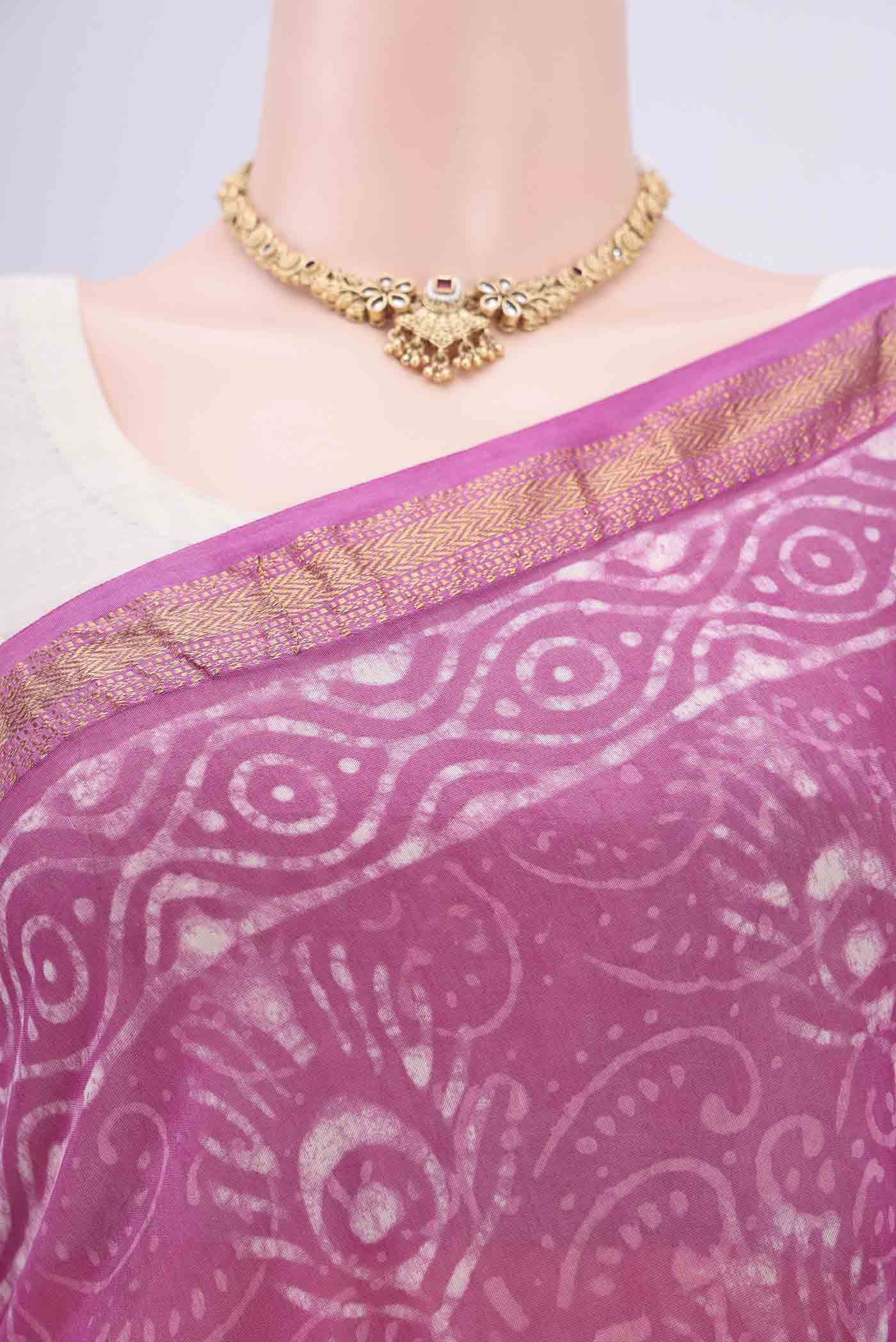 Pink Maheshwari Silk Cotton Saree - Image 2