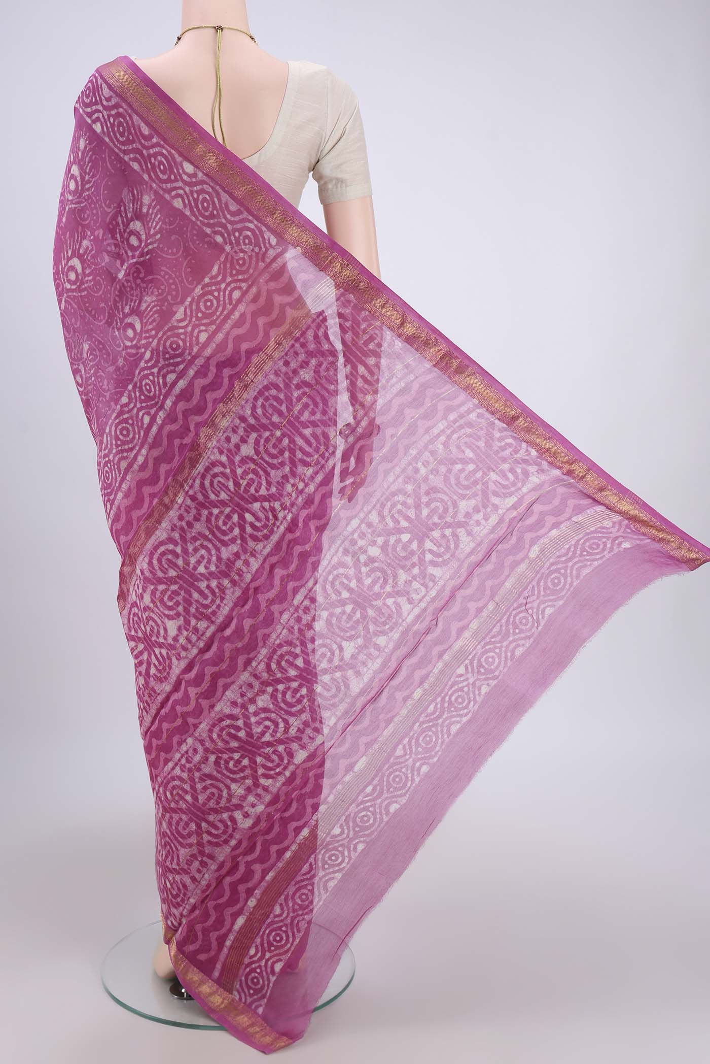 Pink Maheshwari Silk Cotton Saree - Image 3