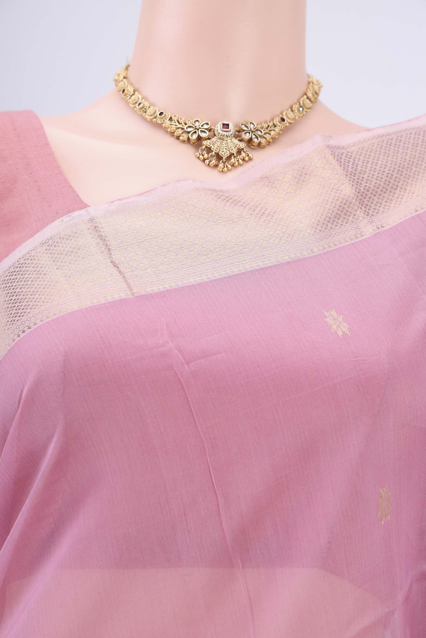 Rose pink Maheshwari Silk Cotton Saree - Image 2