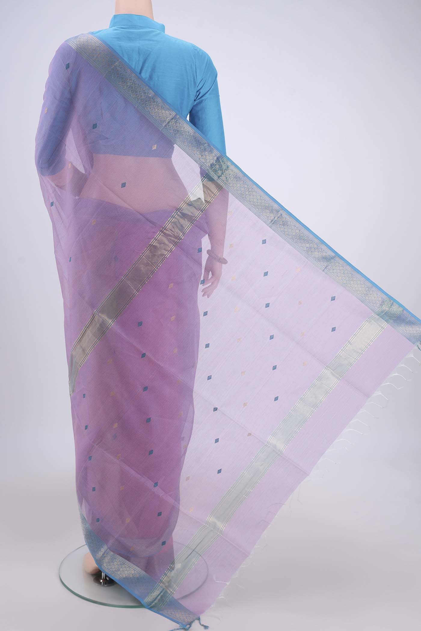 Lavender Maheshwari Silk Cotton Saree - Image 3