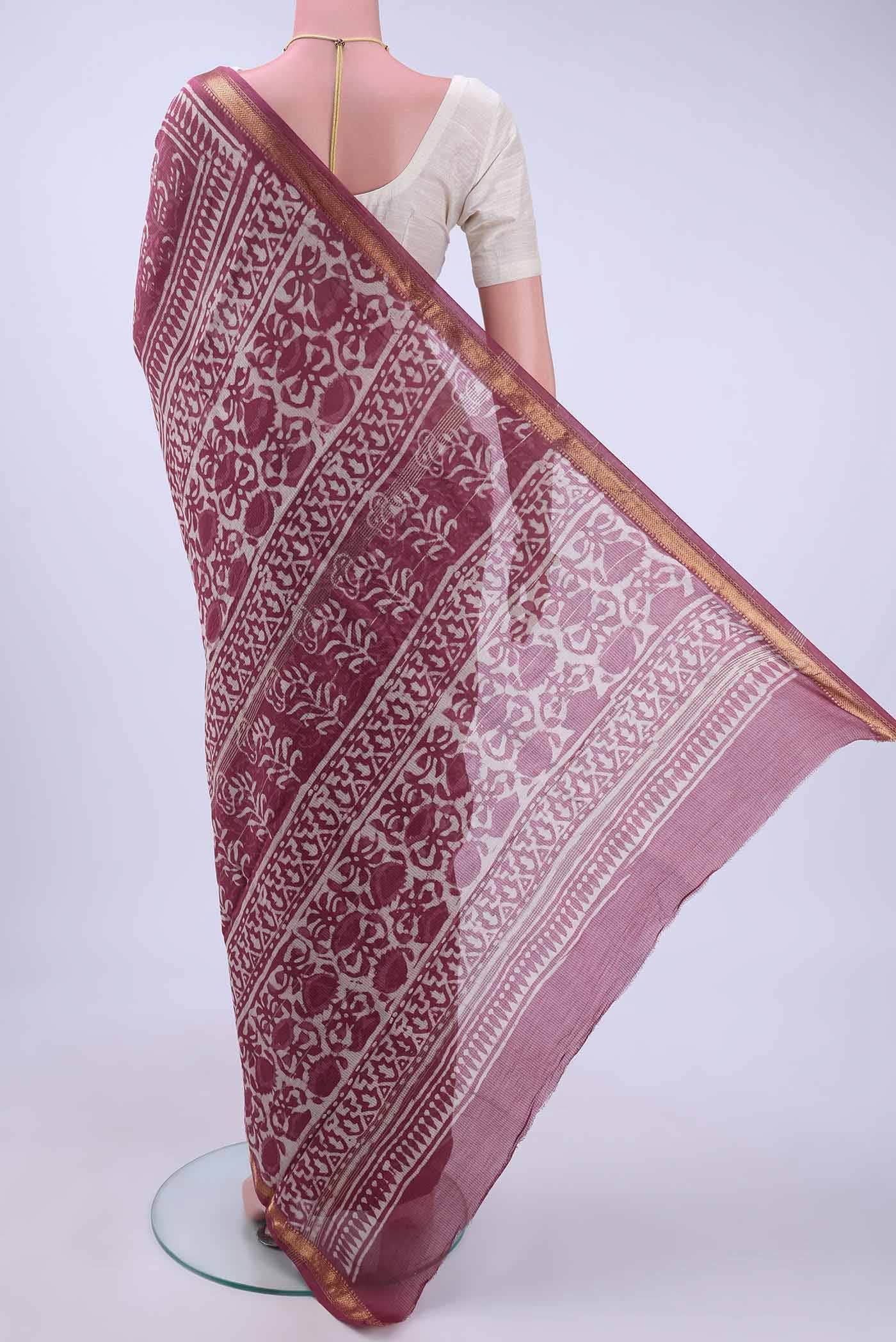 Pink Maheshwari Silk Cotton Saree - Image 2
