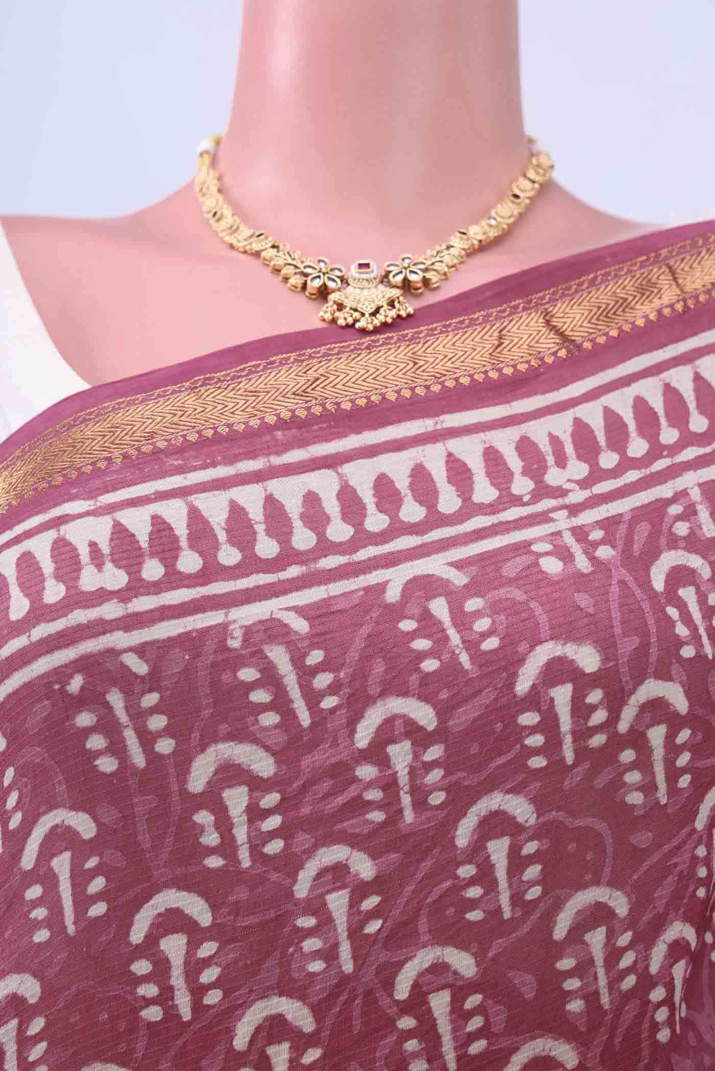 Pink Maheshwari Silk Cotton Saree - Image 3