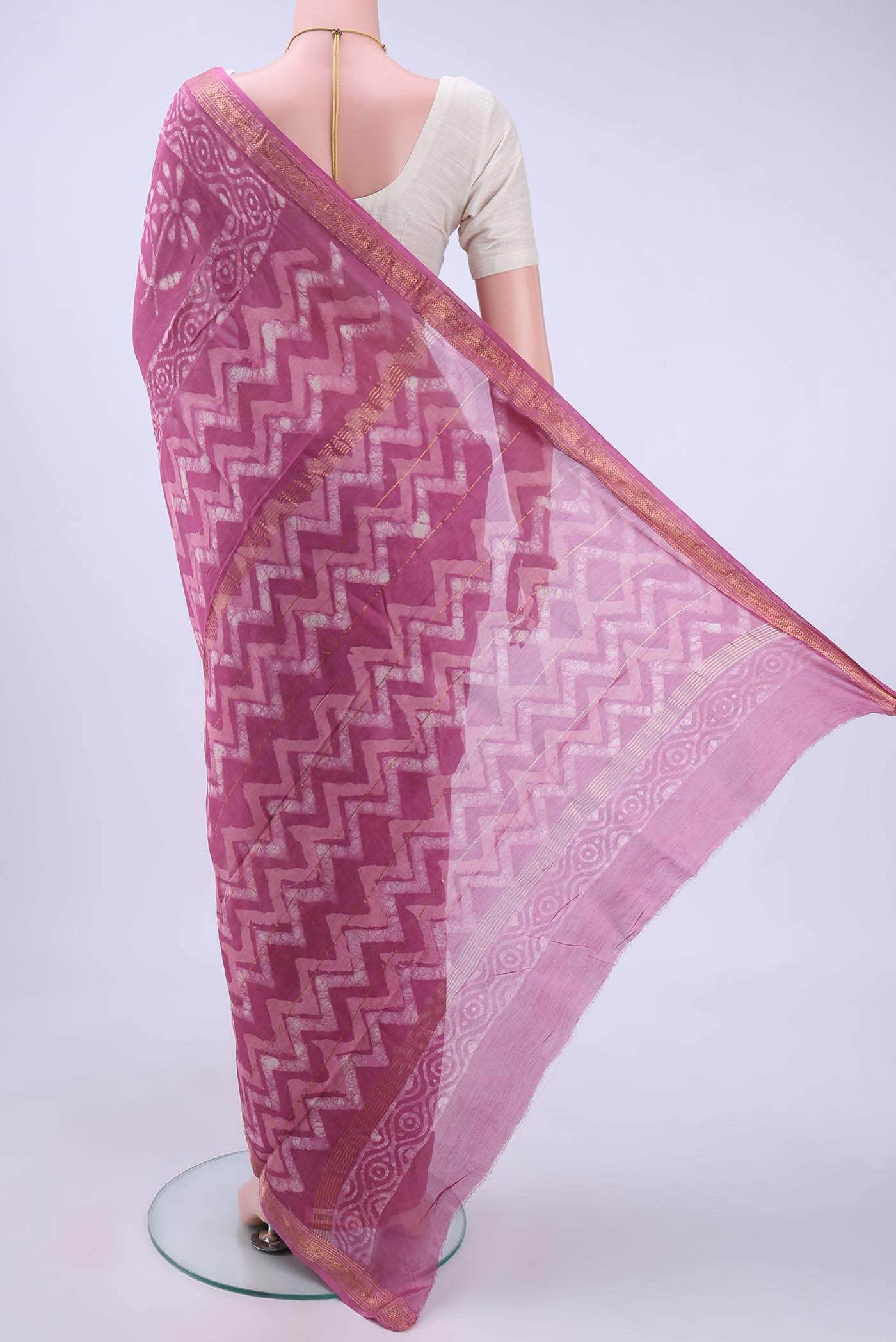 Pink Maheshwari Silk Cotton Saree - Image 2