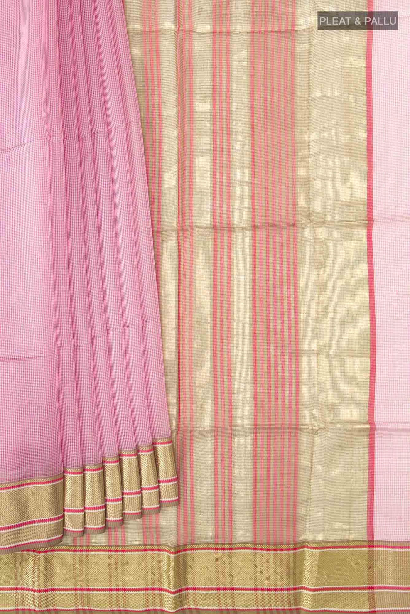 Pink Maheshwari Silk Cotton Saree - Image 2