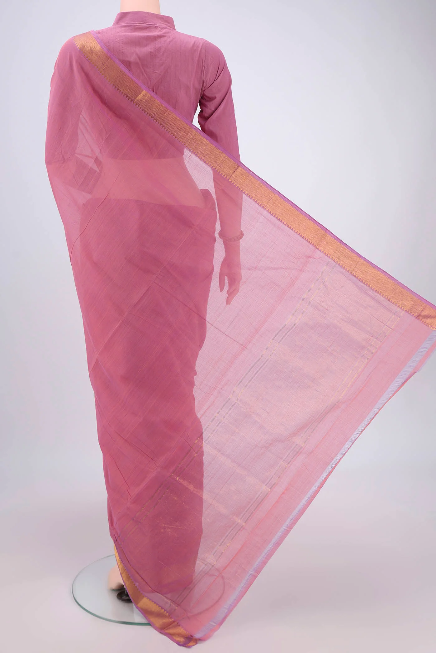 Pink Mangalagiri Cotton Saree - Image 3