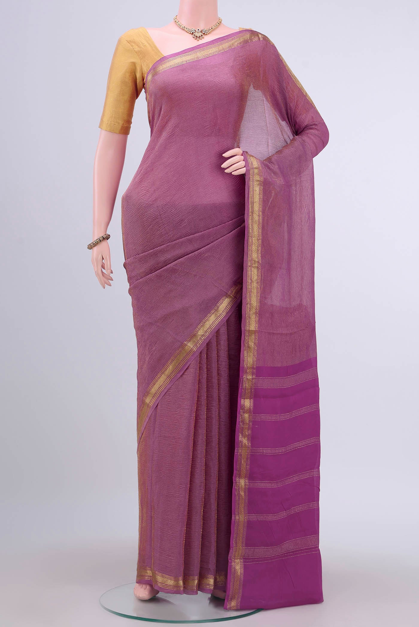 Pink Mysore Chiffon Saree