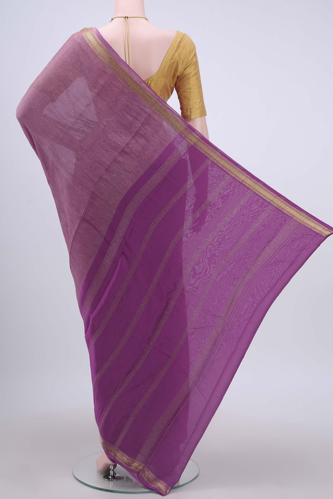 Pink Mysore Chiffon Saree - Image 3
