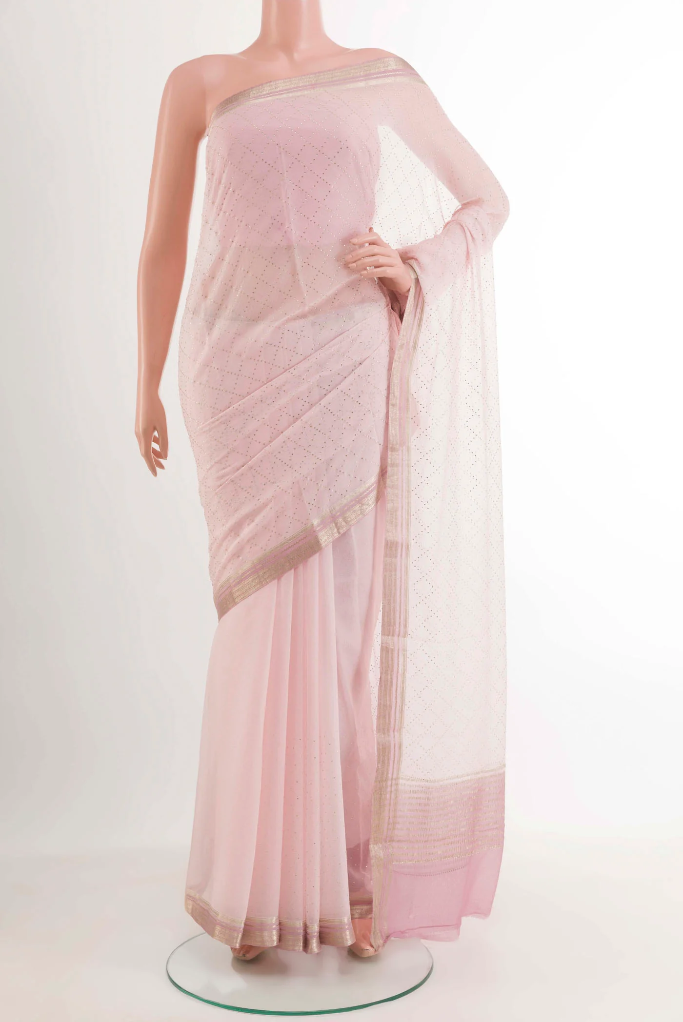 Pink Mysore Chiffon Saree