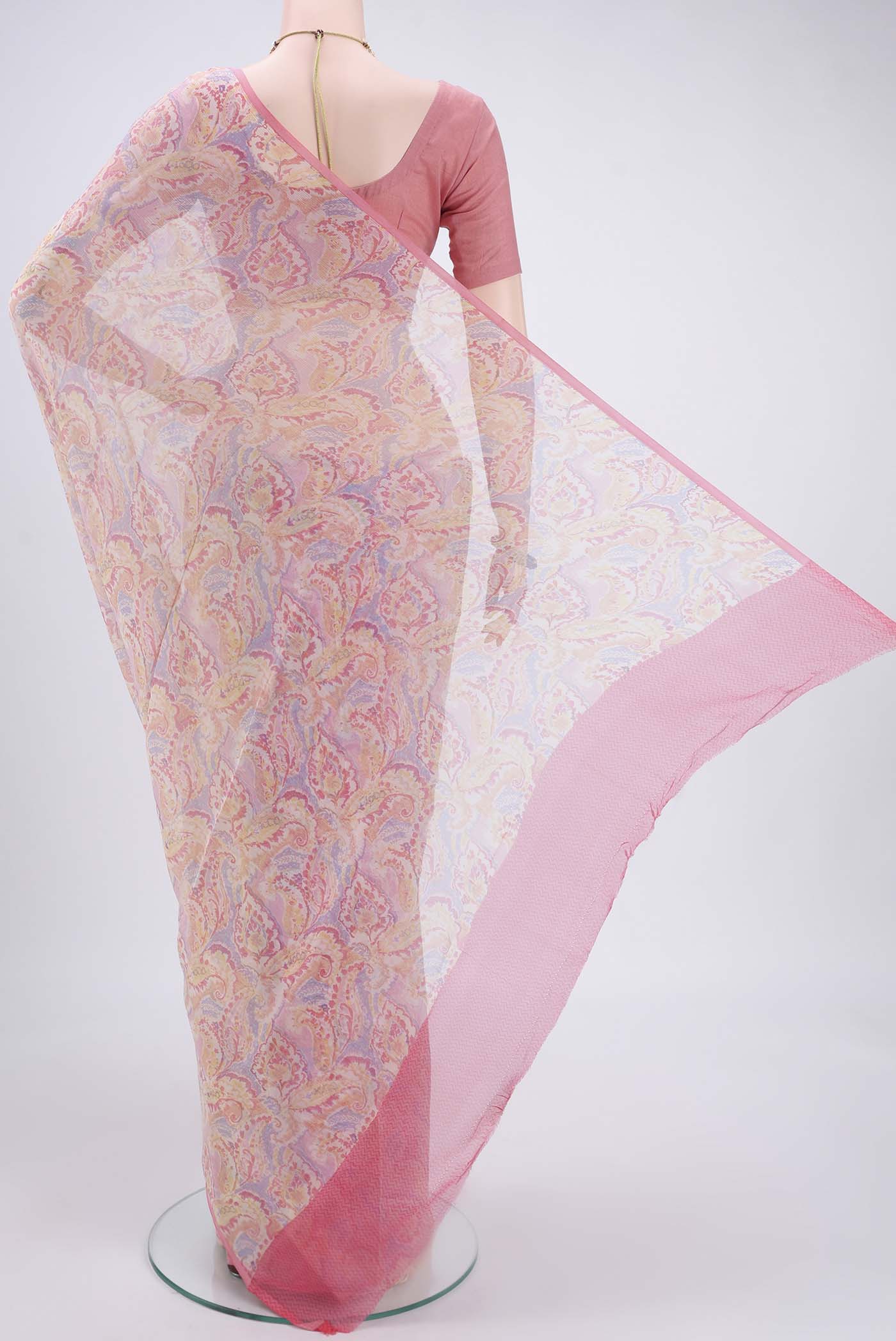 Rose pink Mysore Chiffon Saree - Image 3