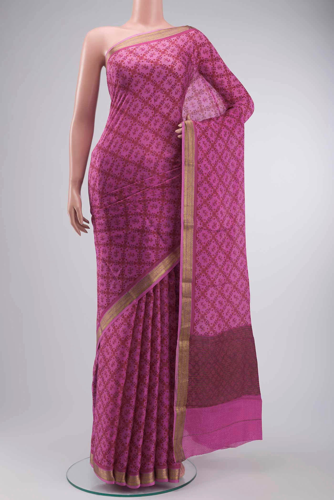 Pink Mysore Crepe Saree