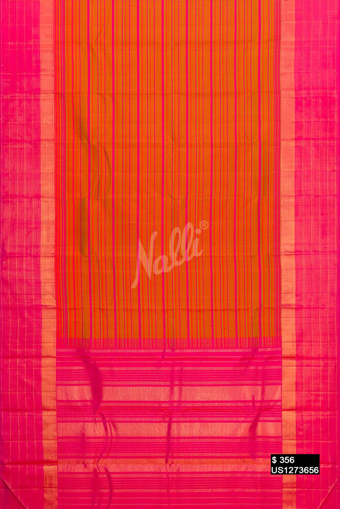 Pink, Orange and Green Kanchipuram Silk Saree
