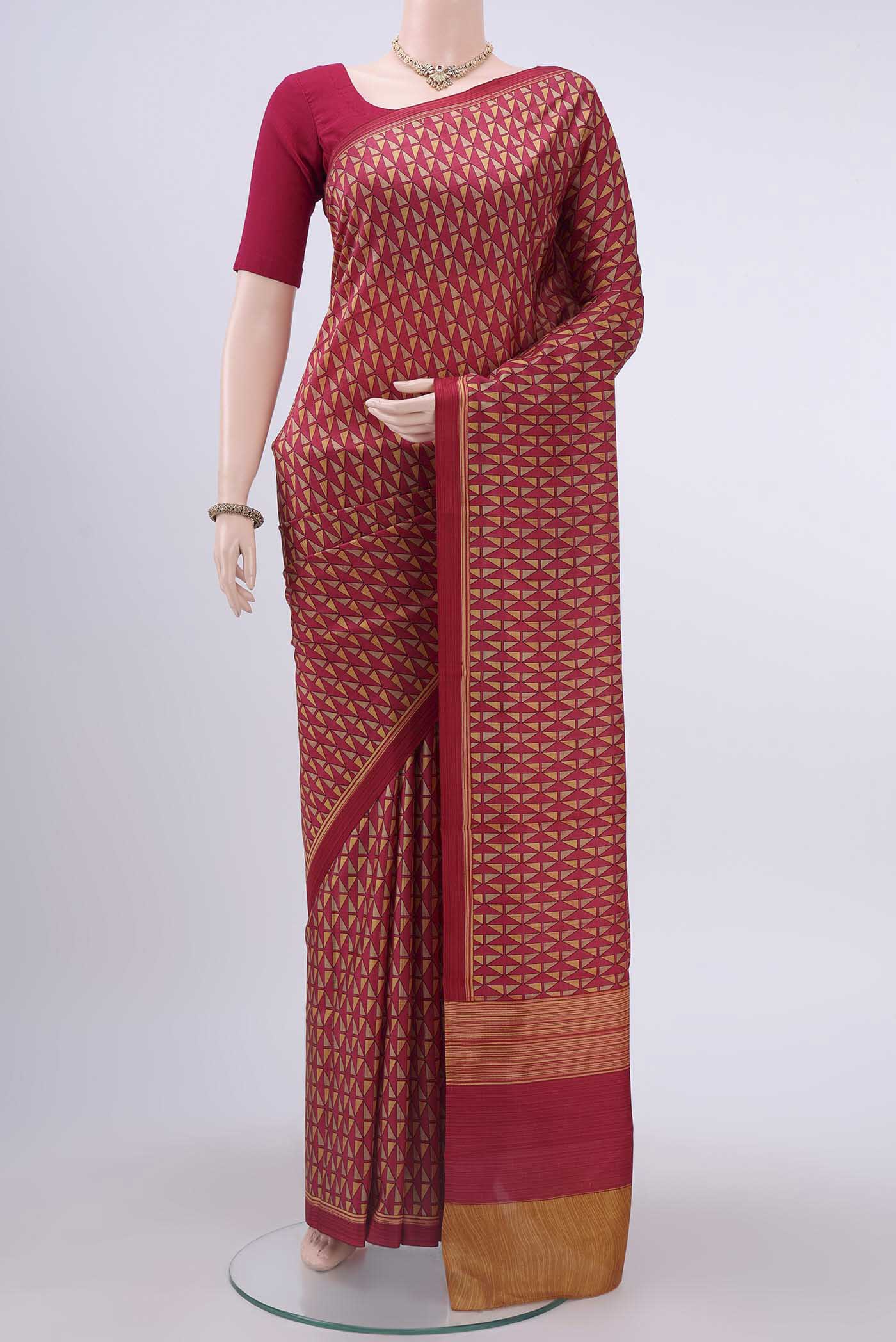 Pink Printed Silk Saree