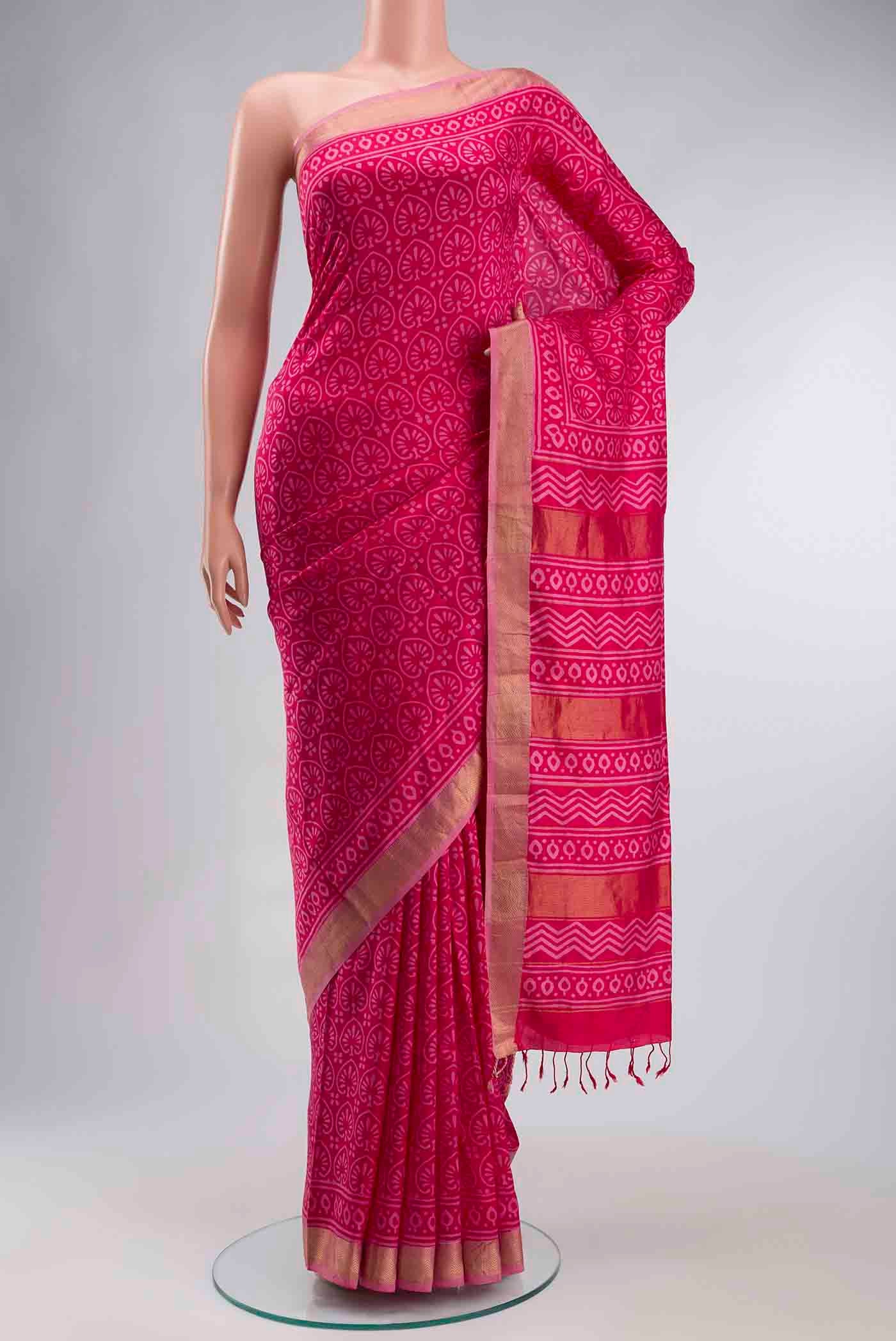 Pink Printed Silk Saree
