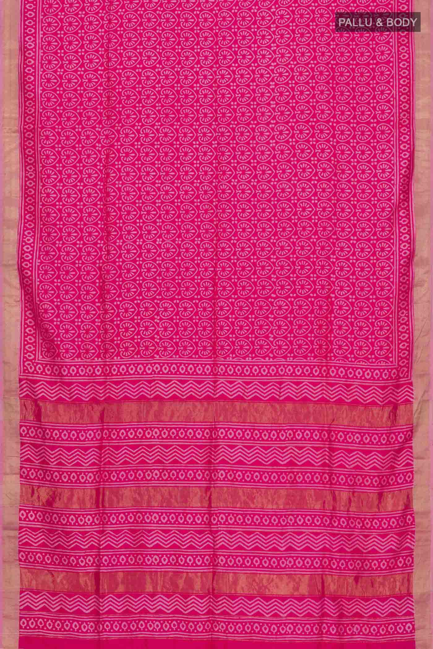 Pink Printed Silk Saree - Image 5