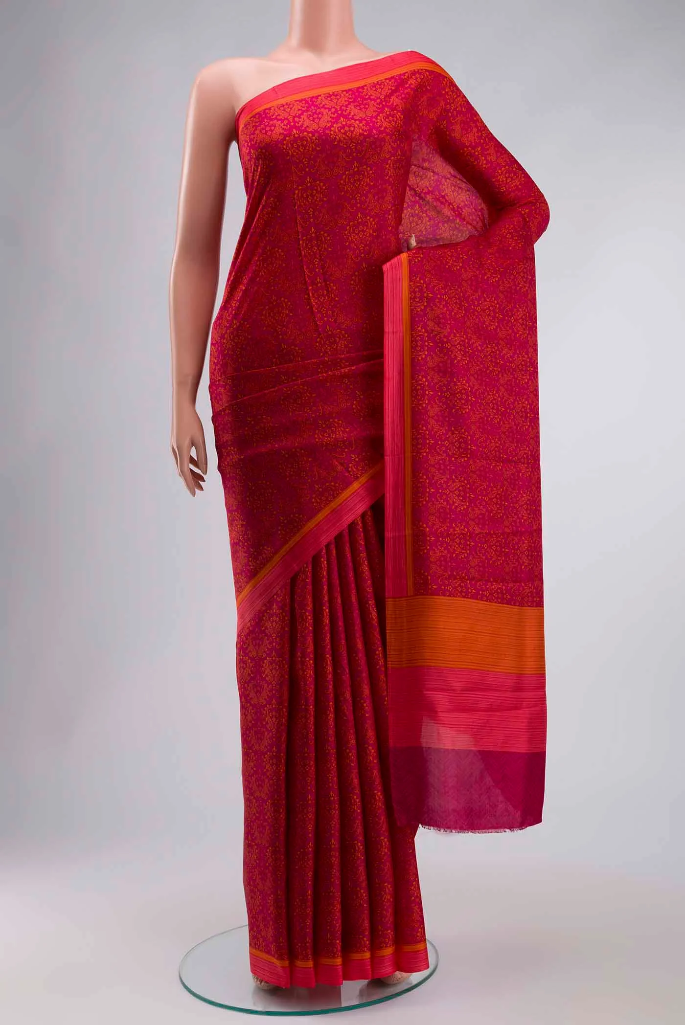 Pink Printed Silk Saree