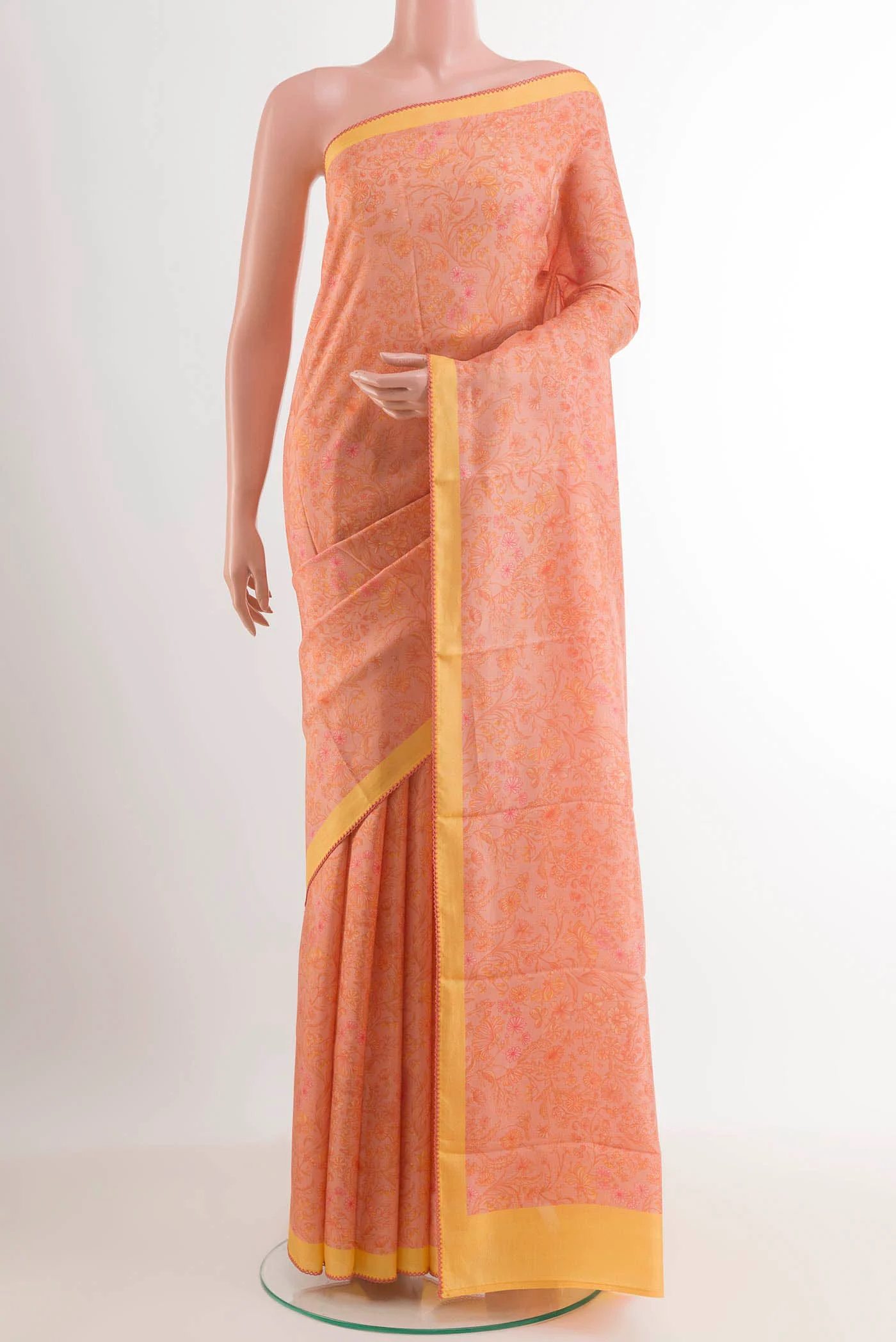 Peach Printed Silk Saree