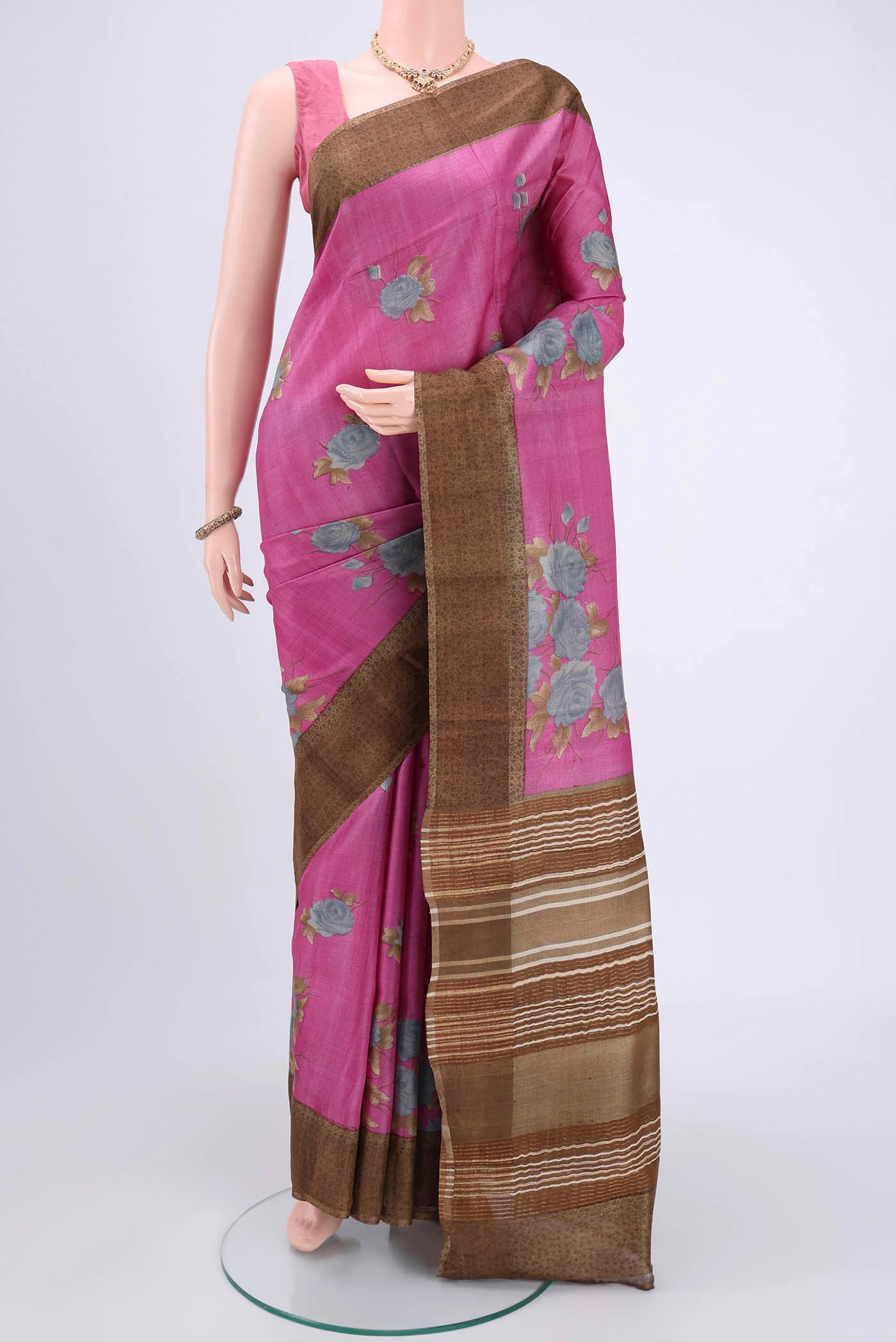 Pink Printed Silk Saree