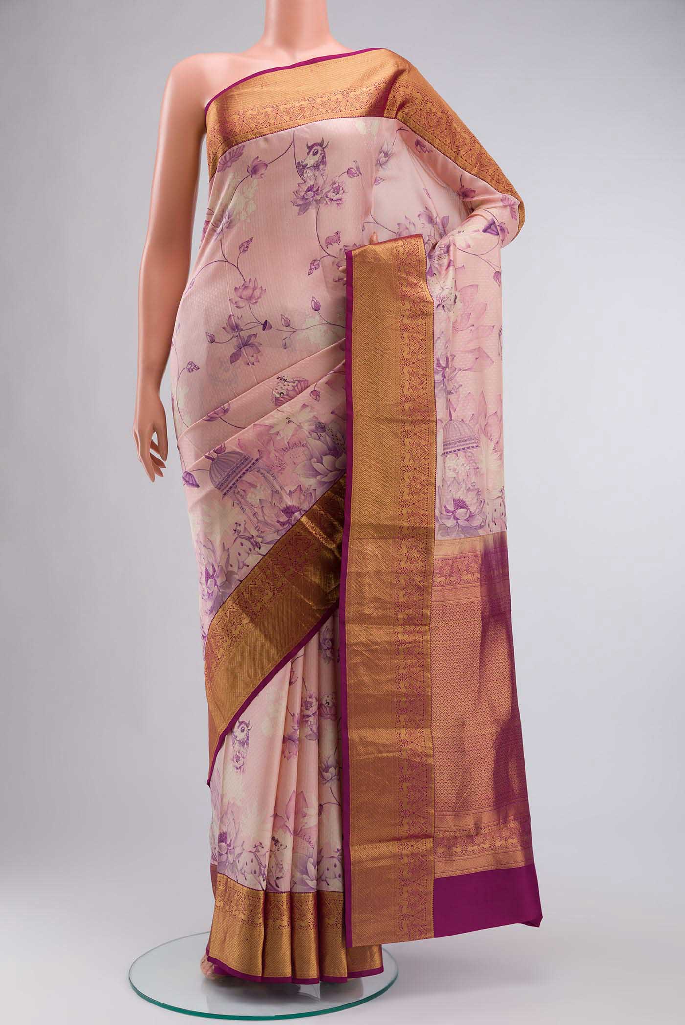 Pink Printed Silk Saree