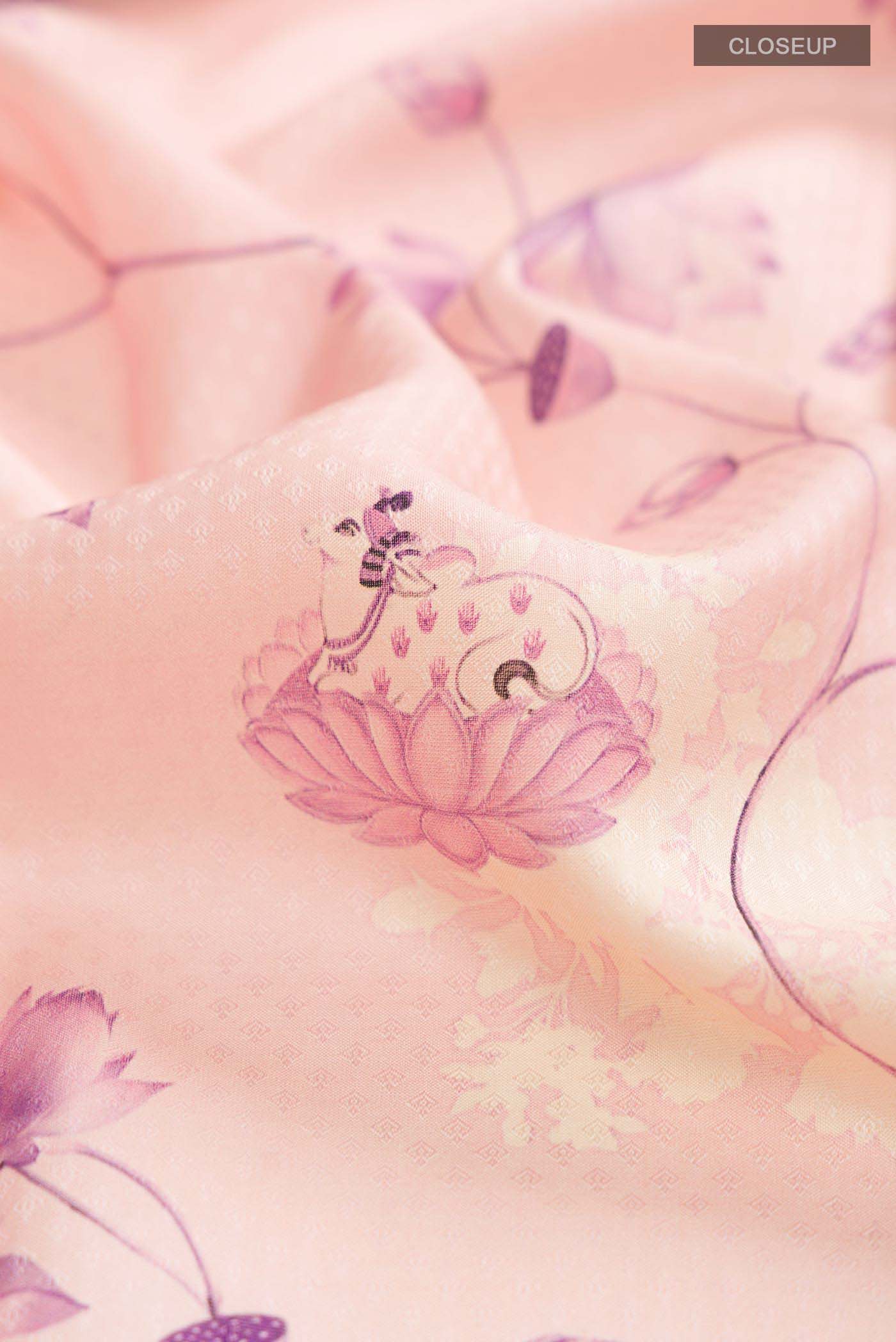 Pink Printed Silk Saree - Image 2
