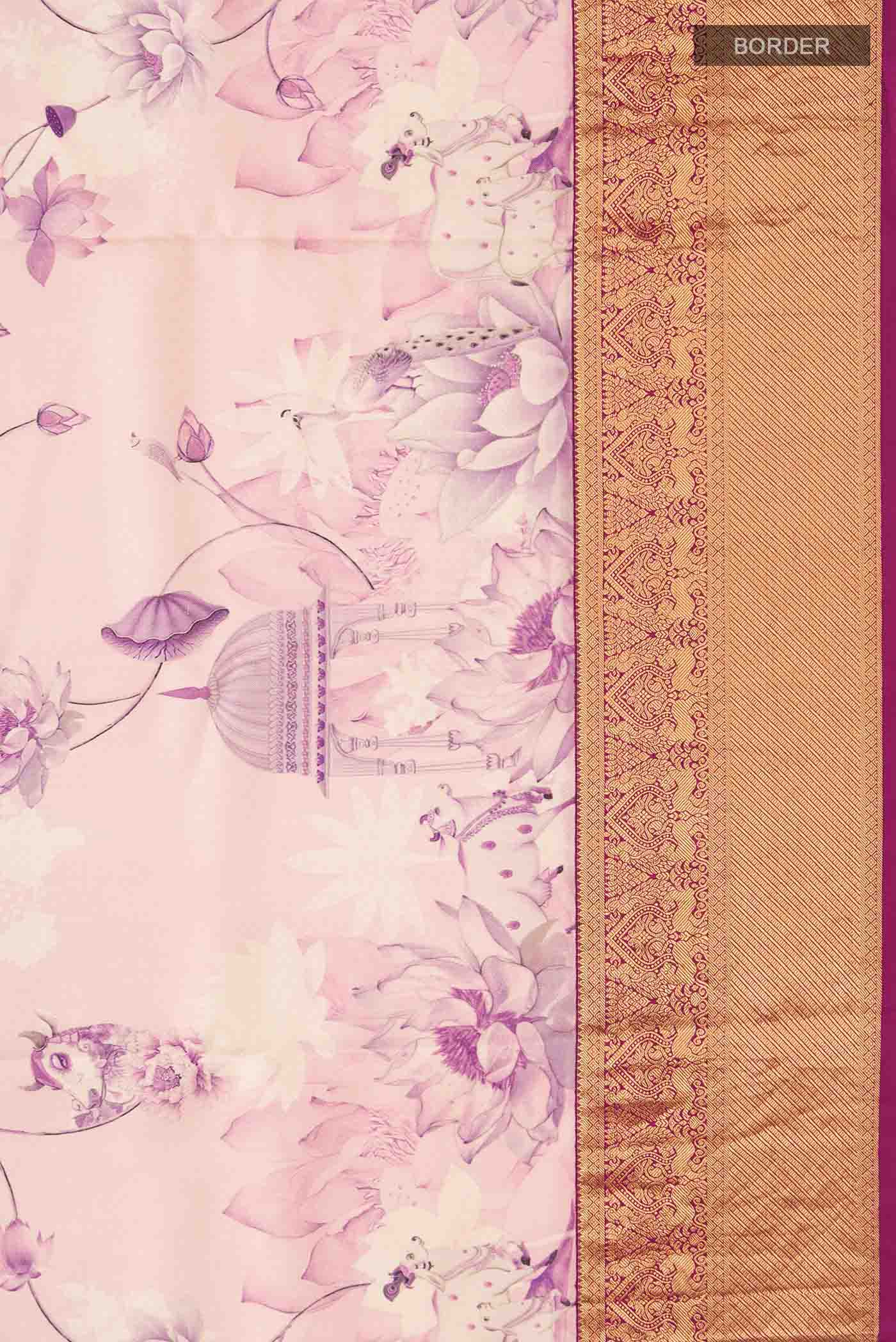 Pink Printed Silk Saree - Image 3