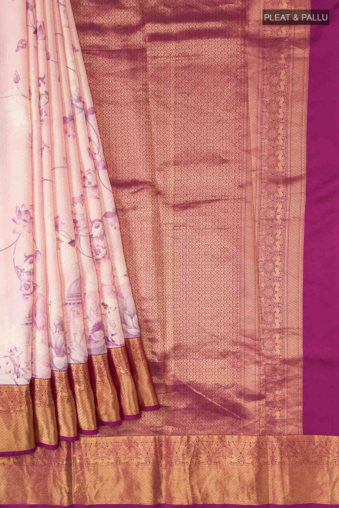 Pink Printed Silk Saree - Image 4