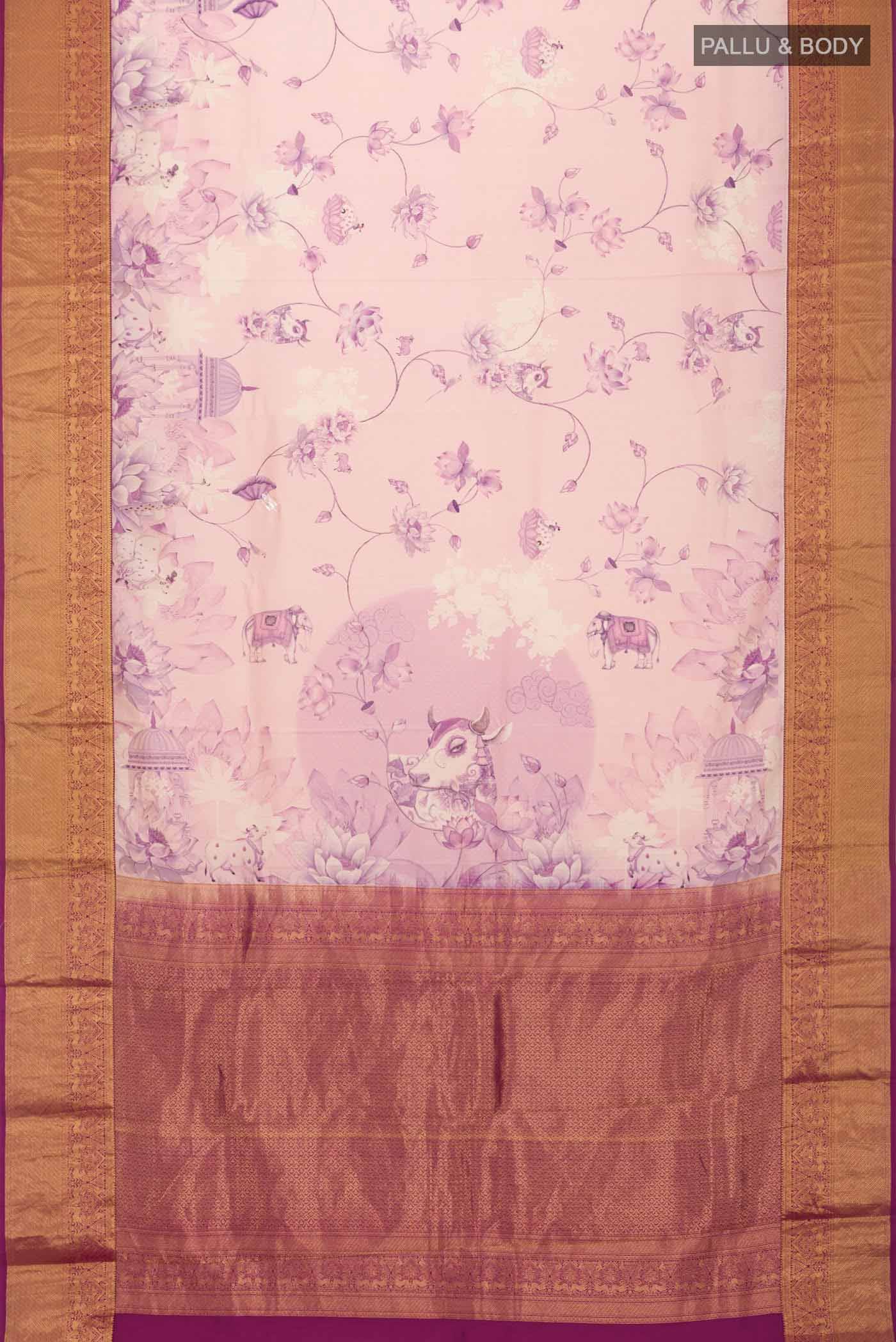 Pink Printed Silk Saree - Image 6