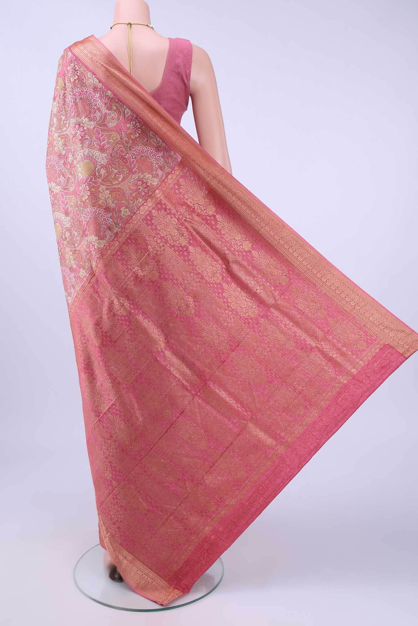 Pink Printed Silk Saree - Image 2