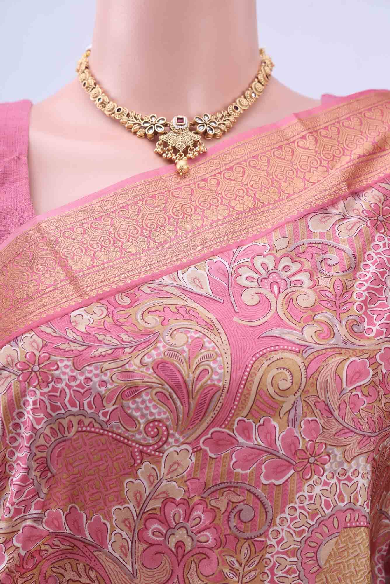 Pink Printed Silk Saree - Image 3