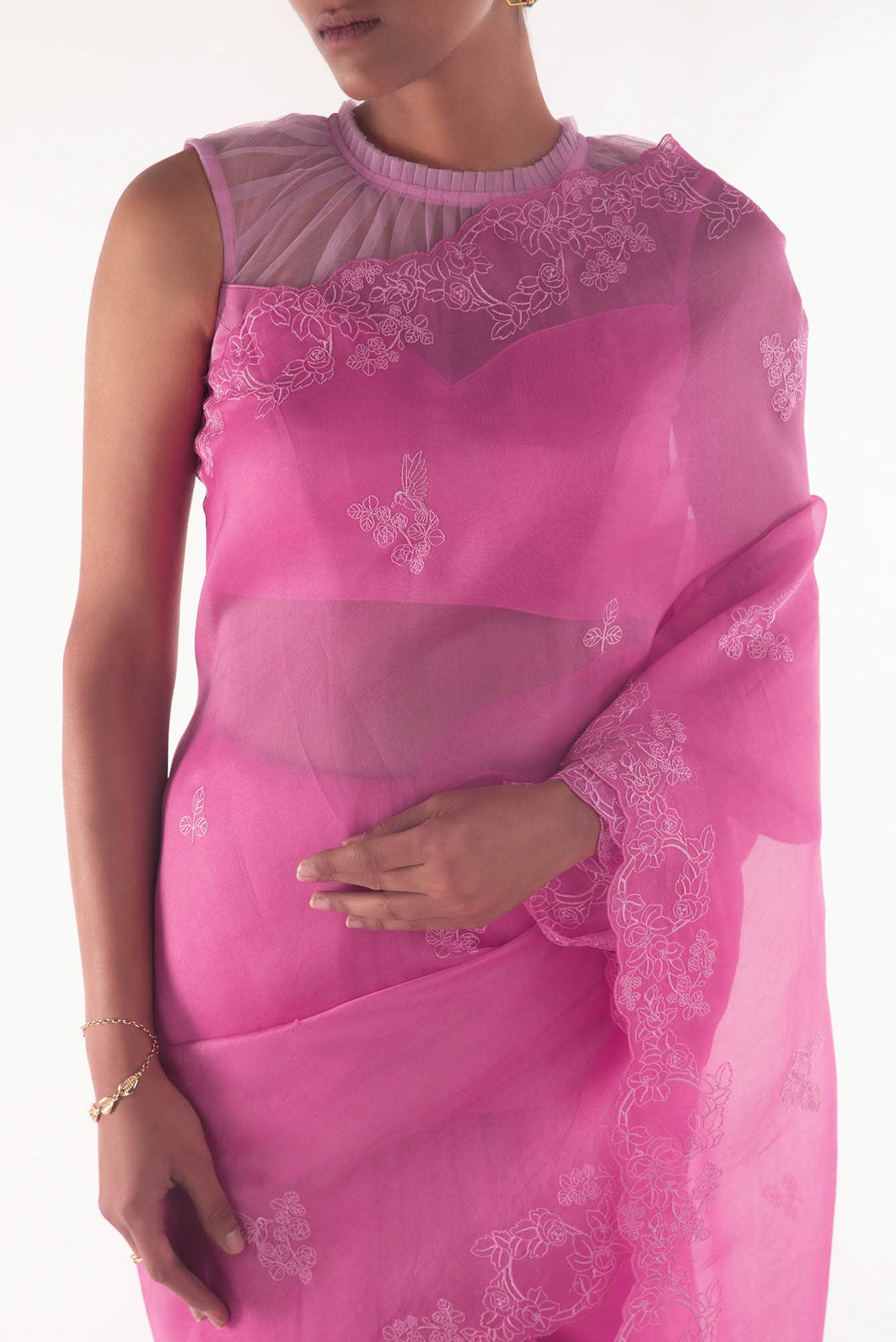 Day dreams Pink  floral design saree from Embroidered Romance Collection by Nalli - Image 2