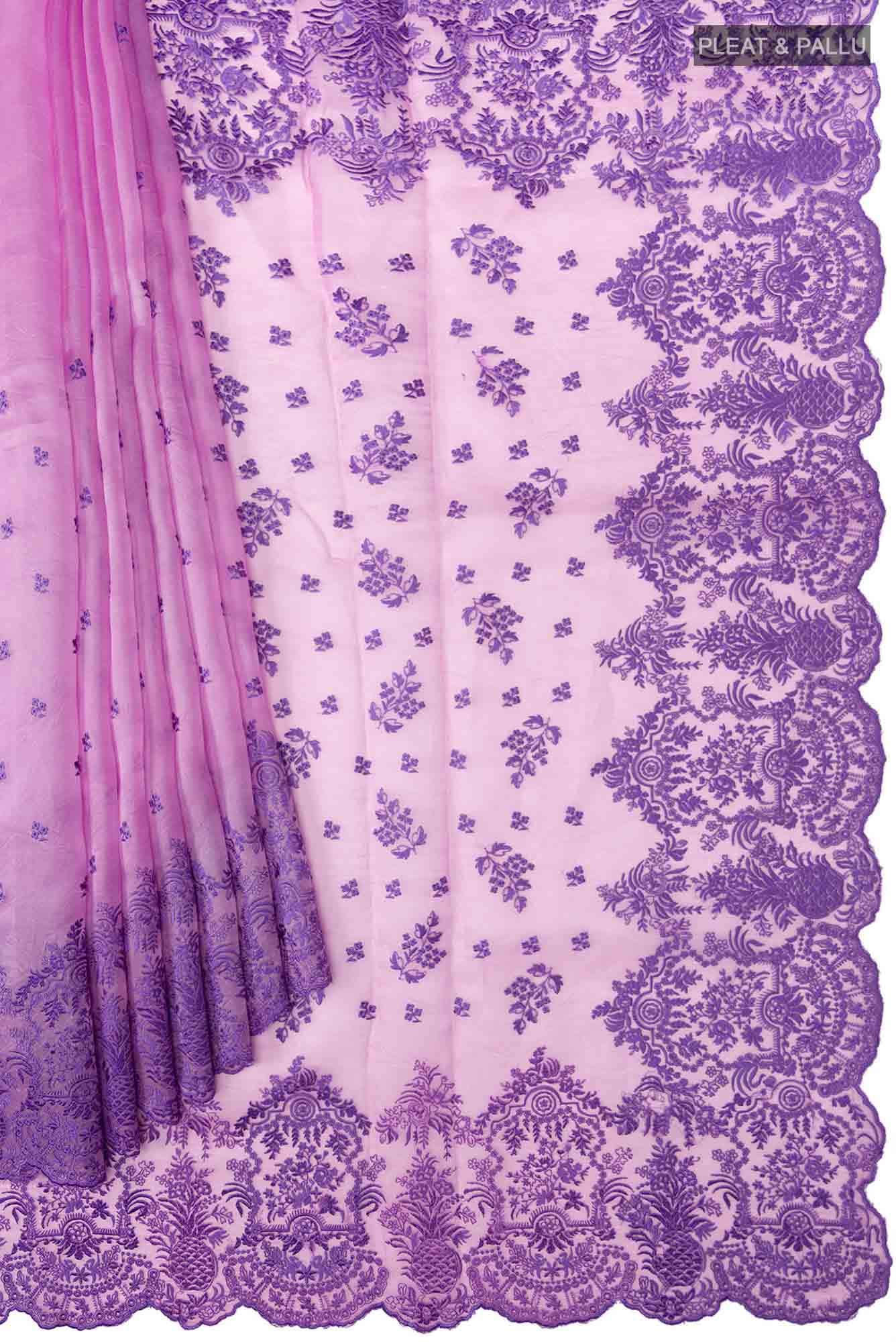 Passion Paradise-Lilac Floral Design Saree from Embroidered Romance Collection By Nalli - Image 2