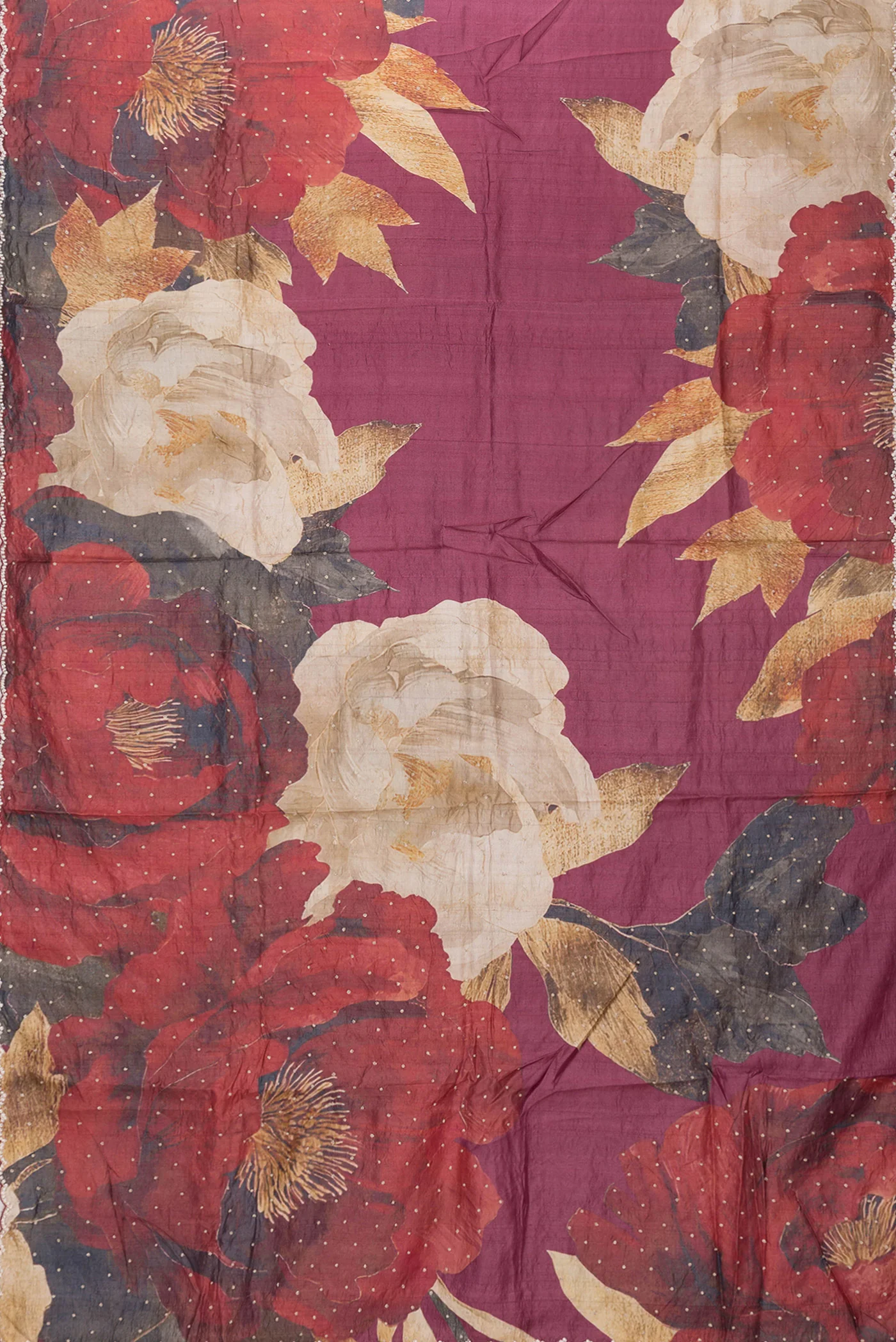 Dark Pink Tussar Silk Saree - Image 6
