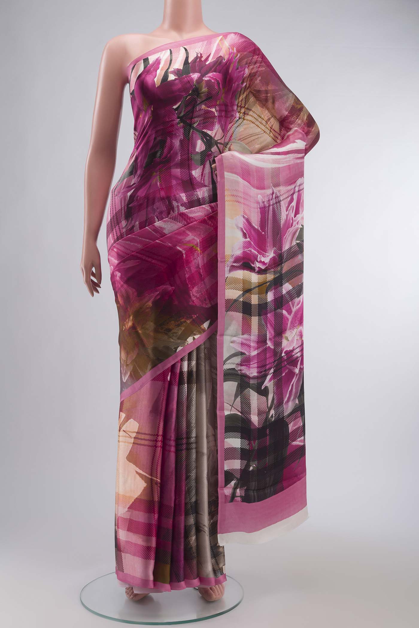 Pink Satin Silk Saree