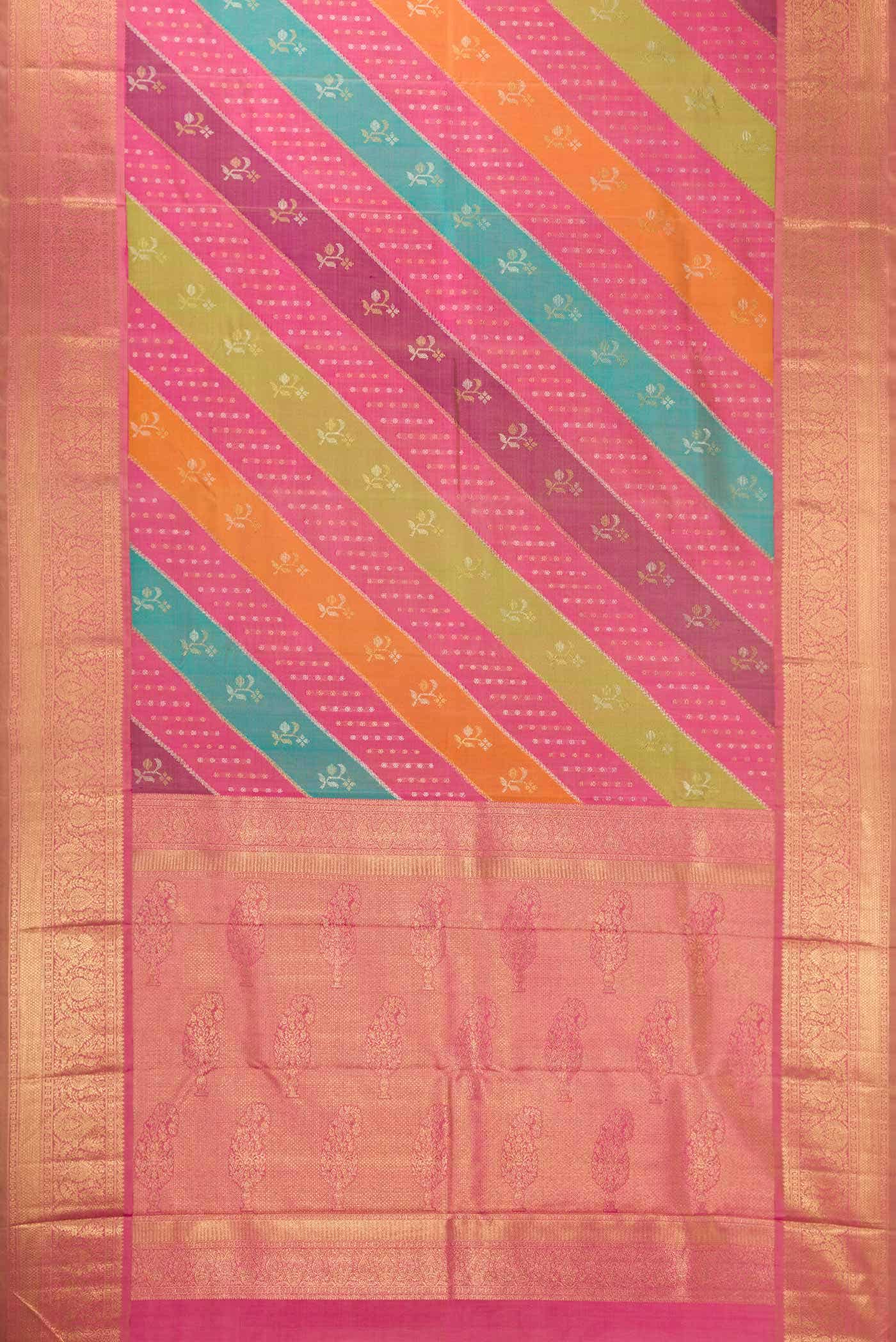 Pure Silk Pure Zari Multi Color Kanjivaram Saree - Image 4