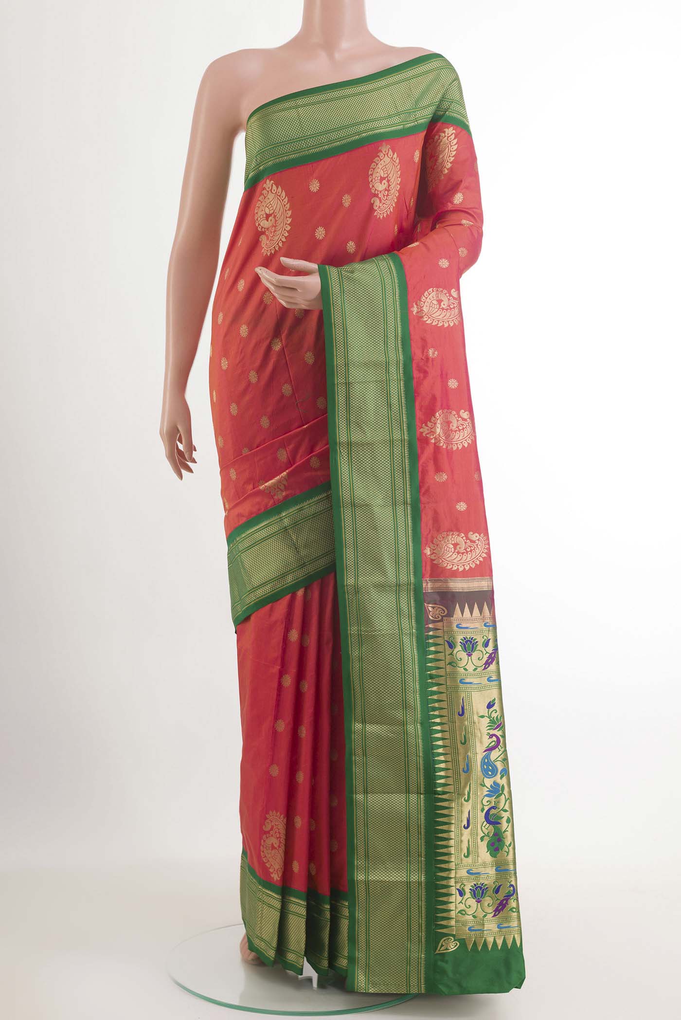 Orange with Pink Color Paithani Silk Saree