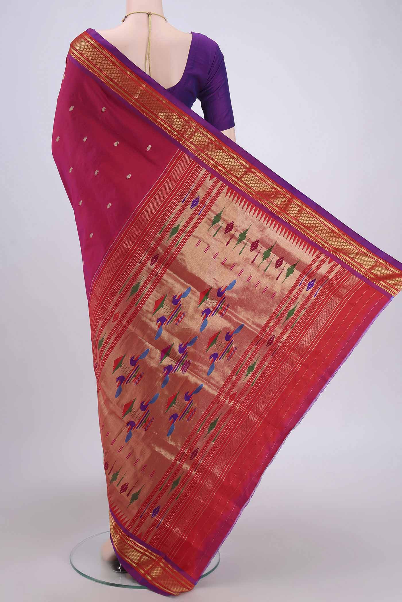 Magenta with Red Color Paithani Silk Saree - Image 3